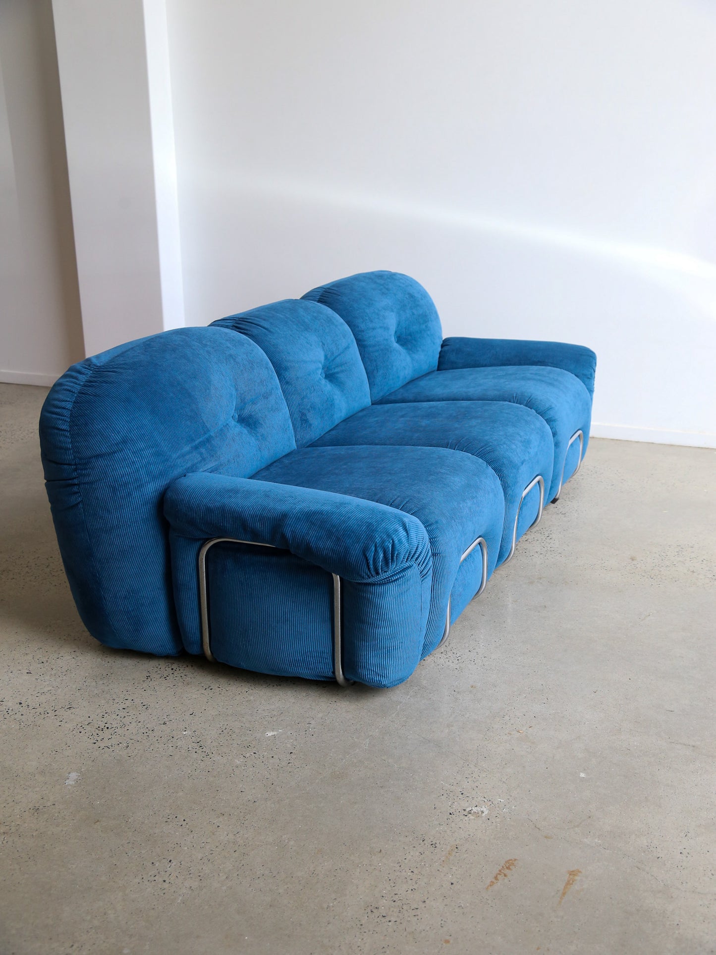 Adriano Piazzesi Modular Sofa Set in Blue Corduroy, Italy 1970s