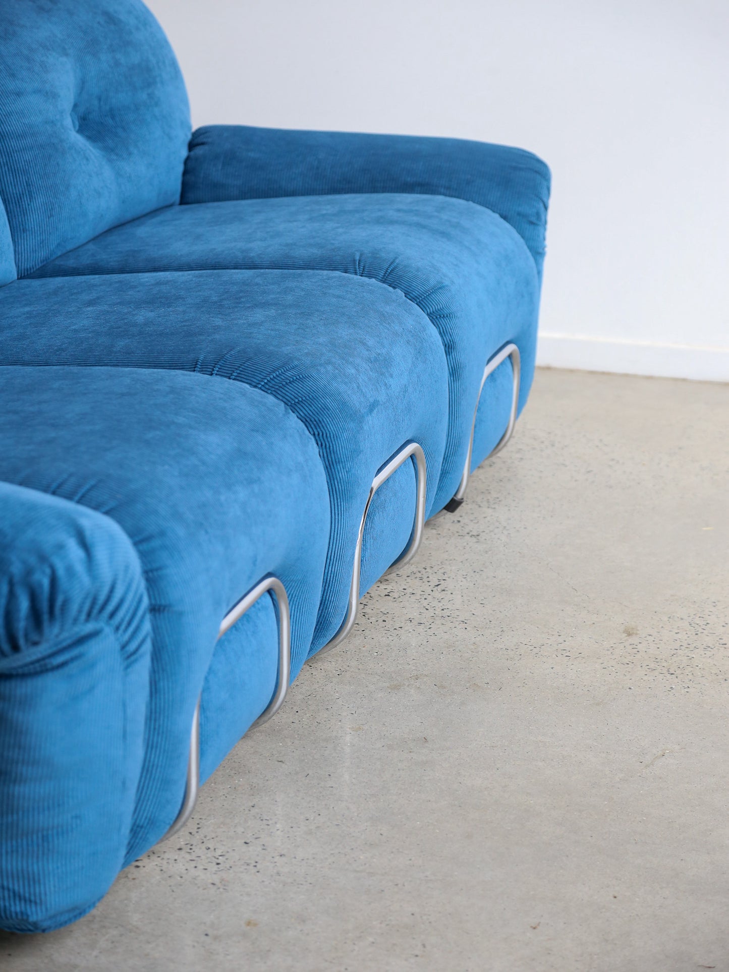 Adriano Piazzesi Modular Sofa Set in Blue Corduroy, Italy 1970s