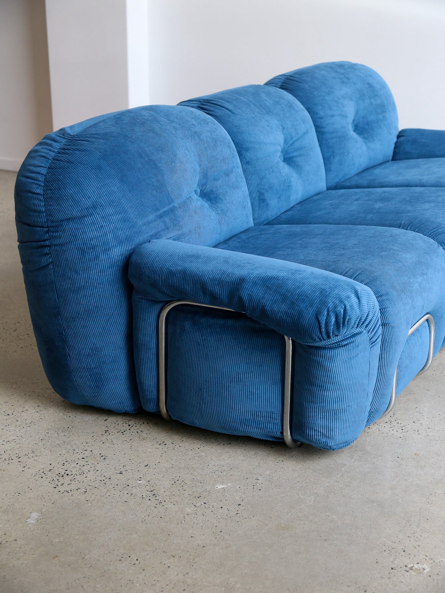 Adriano Piazzesi Modular Sofa Set in Blue Corduroy, Italy 1970s