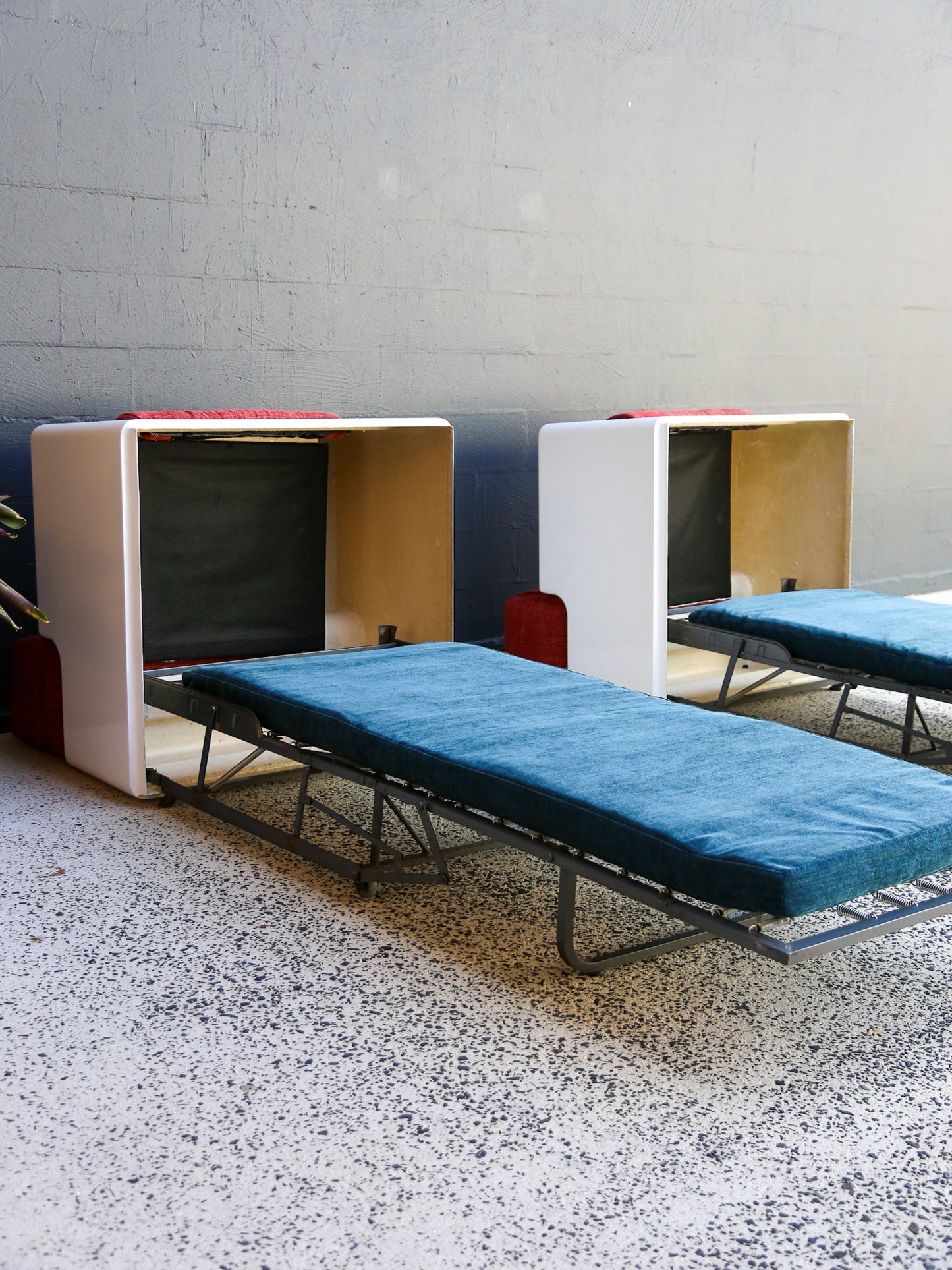 Space Age Italian White Fiberglass Armchairs with Extractable Beds, 1960s