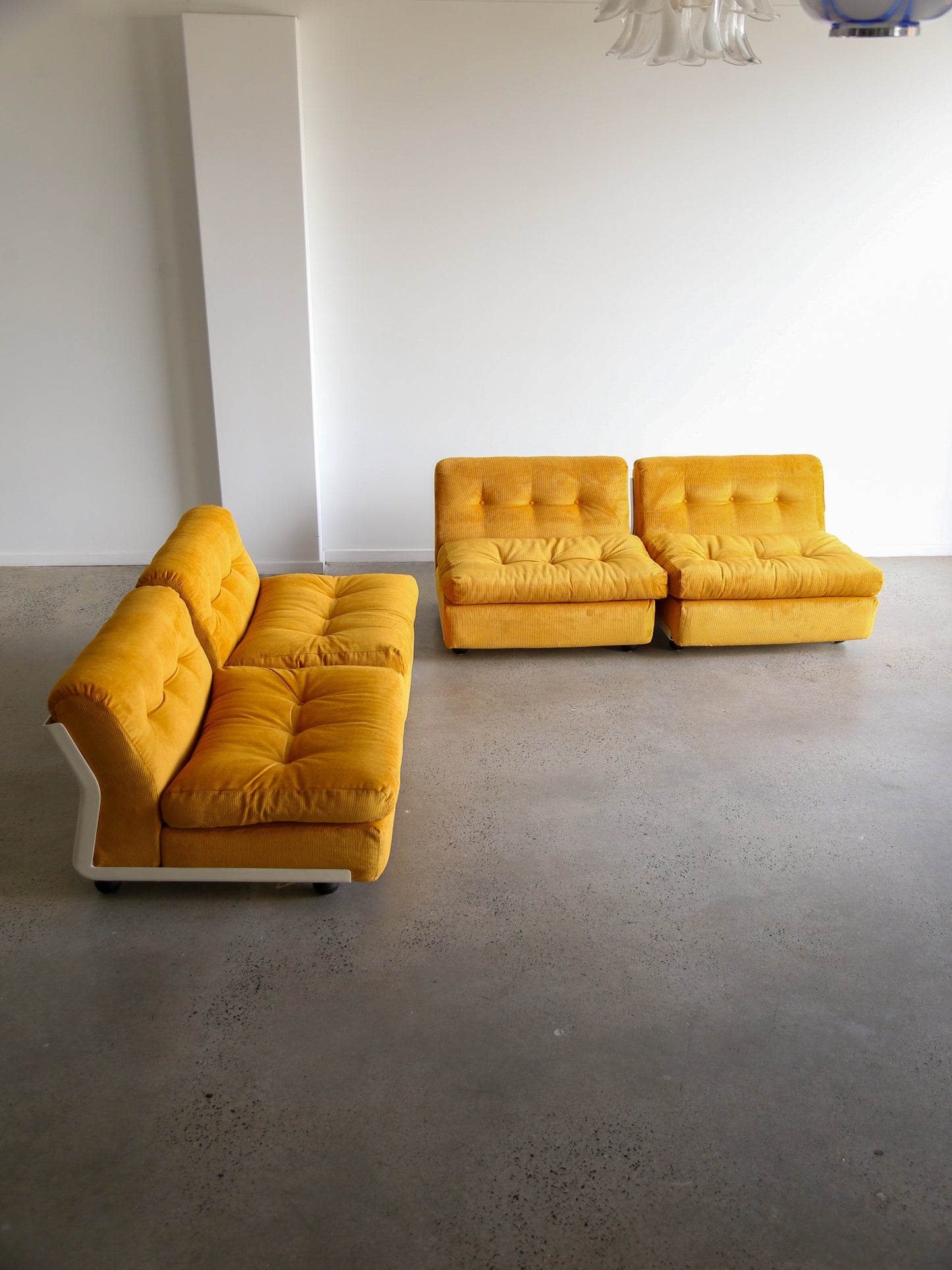 Amanta Modular Sofa in Yellow Velvet & White Frame By Mario Bellini for B&B Italia