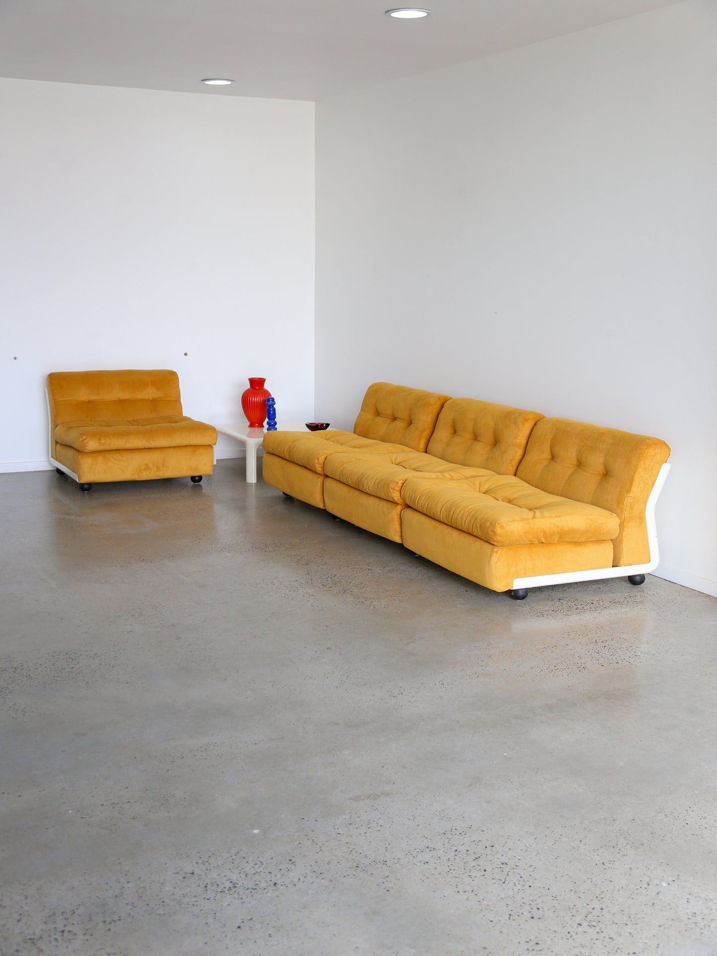 Amanta Modular Sofa in Yellow Velvet & White Frame By Mario Bellini for B&B Italia