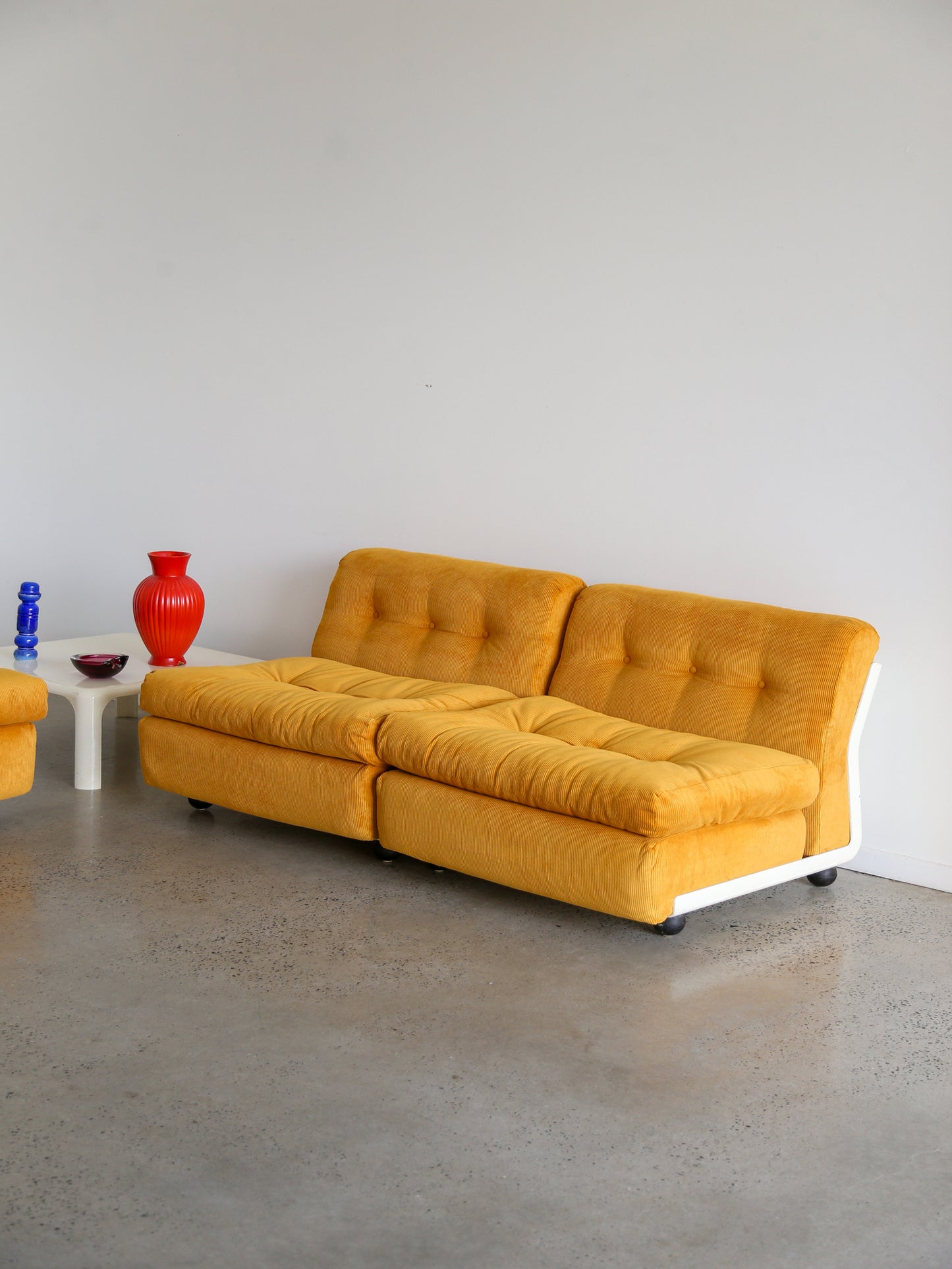 Amanta Modular Sofa in Yellow Velvet & White Frame By Mario Bellini for B&B Italia