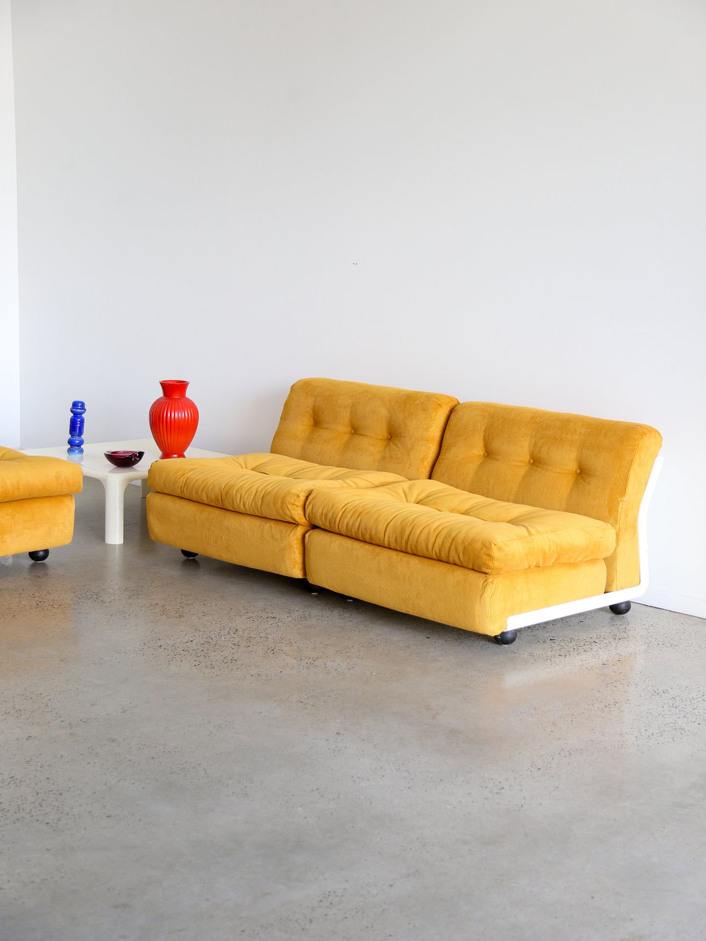 Amanta Modular Sofa in Yellow Velvet & White Frame By Mario Bellini for B&B Italia