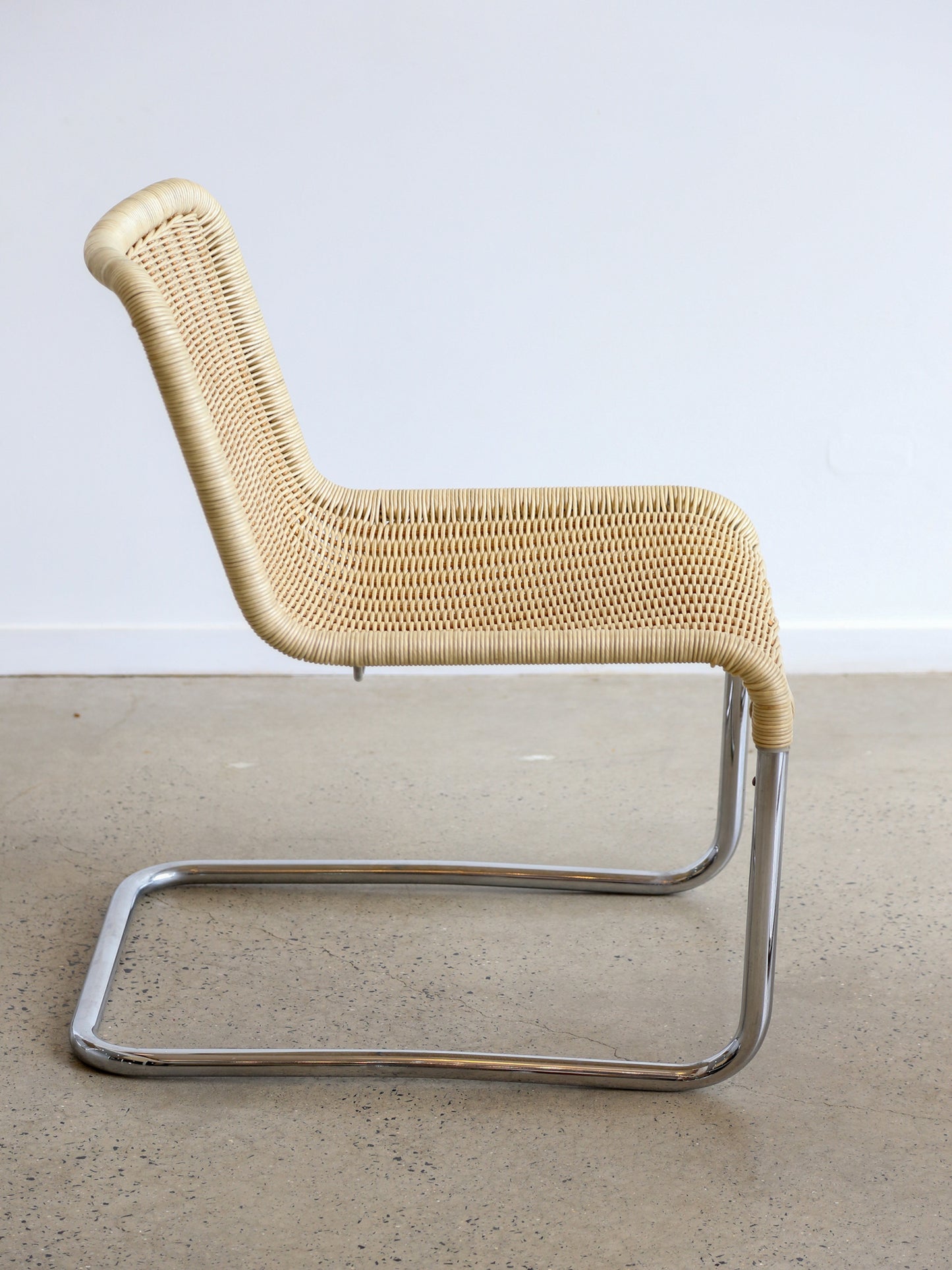Set of Six Dining Chairs by A.Lorenz for Tecta in Chrome & Rattan