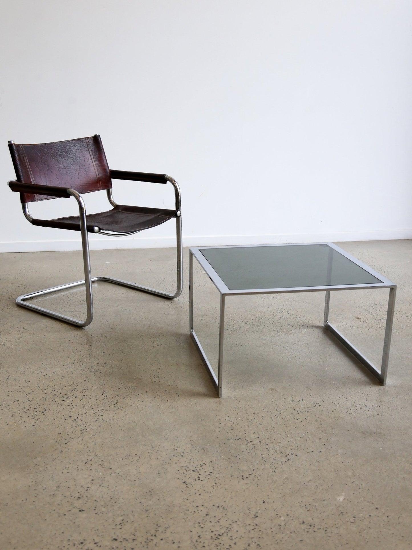 Italian Mid Century Modern Chrome & Smoked Glass Rectangular Coffee Table - Lumini Collections