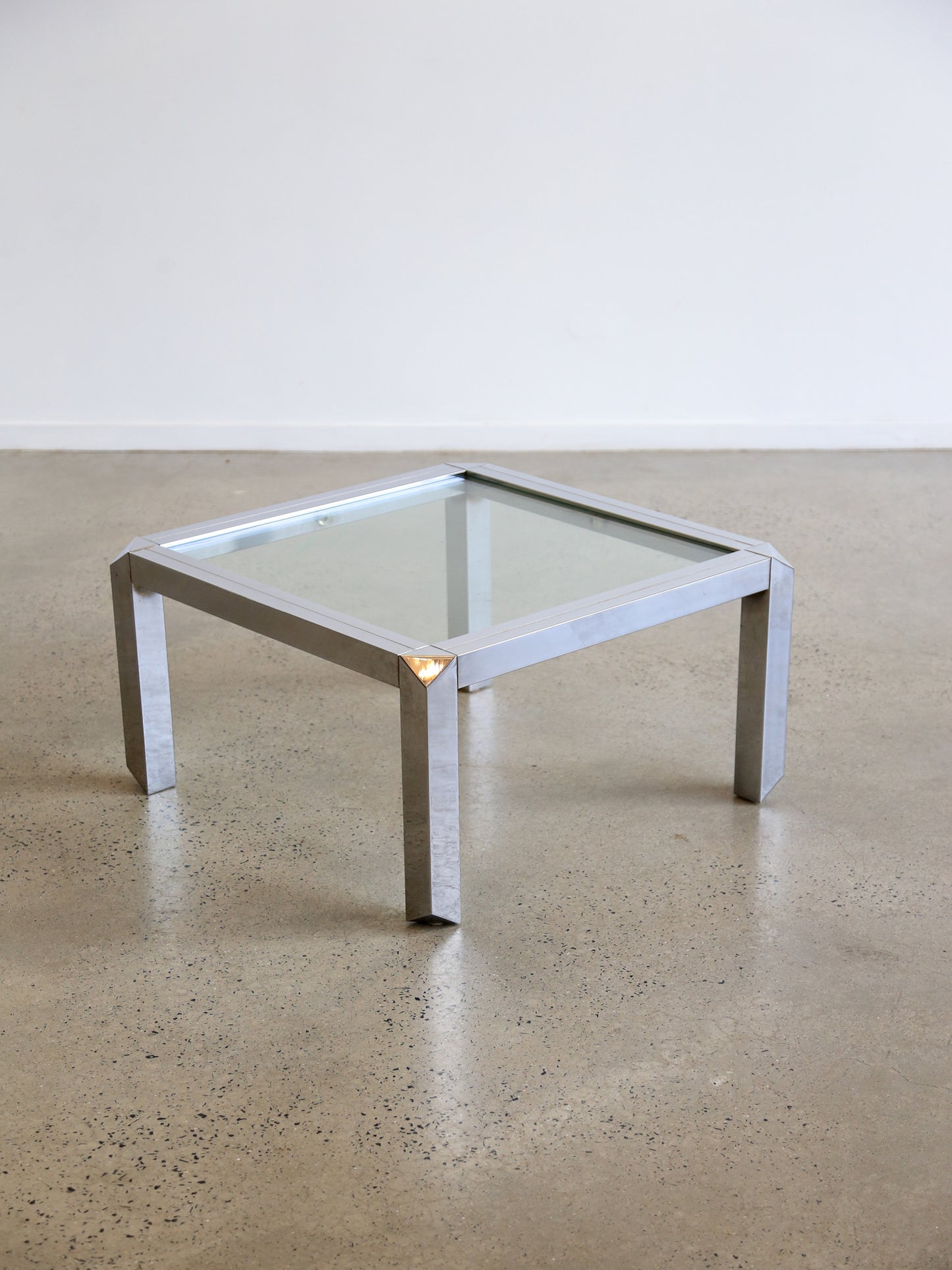 Italian Mid Century Modern Chrome & Smoked Glass Square Coffee Table