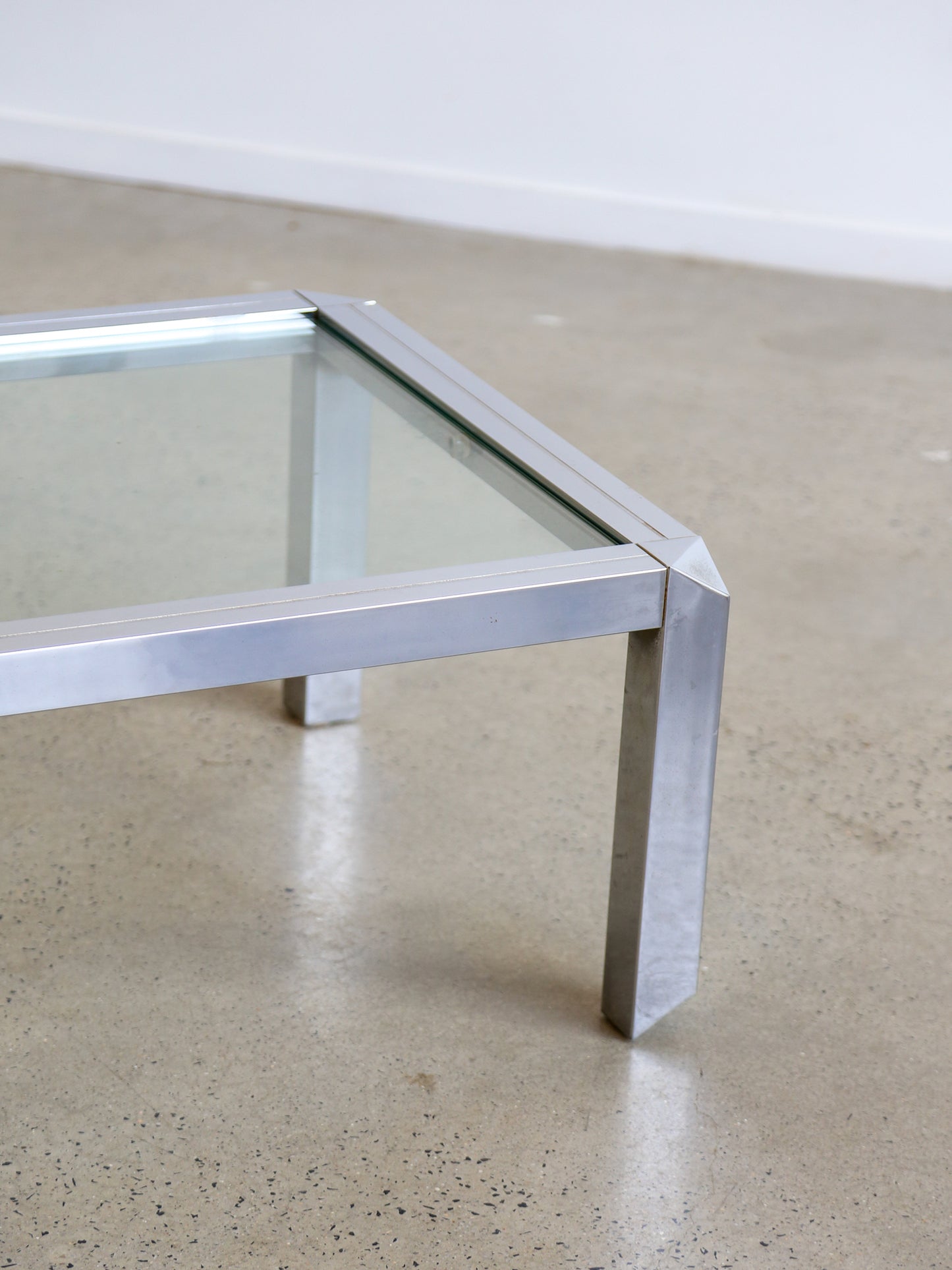Italian Mid Century Modern Chrome & Smoked Glass Square Coffee Table