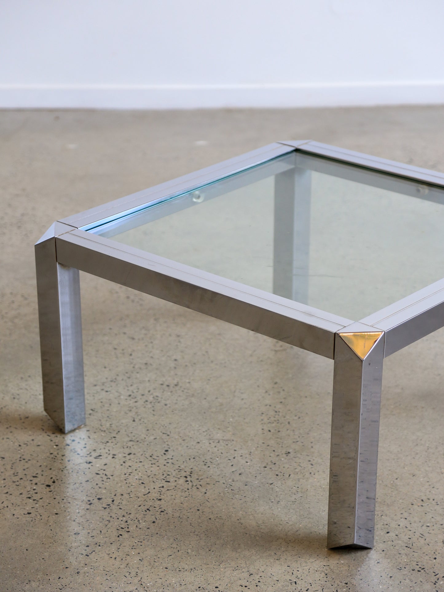 Italian Mid Century Modern Chrome & Smoked Glass Square Coffee Table
