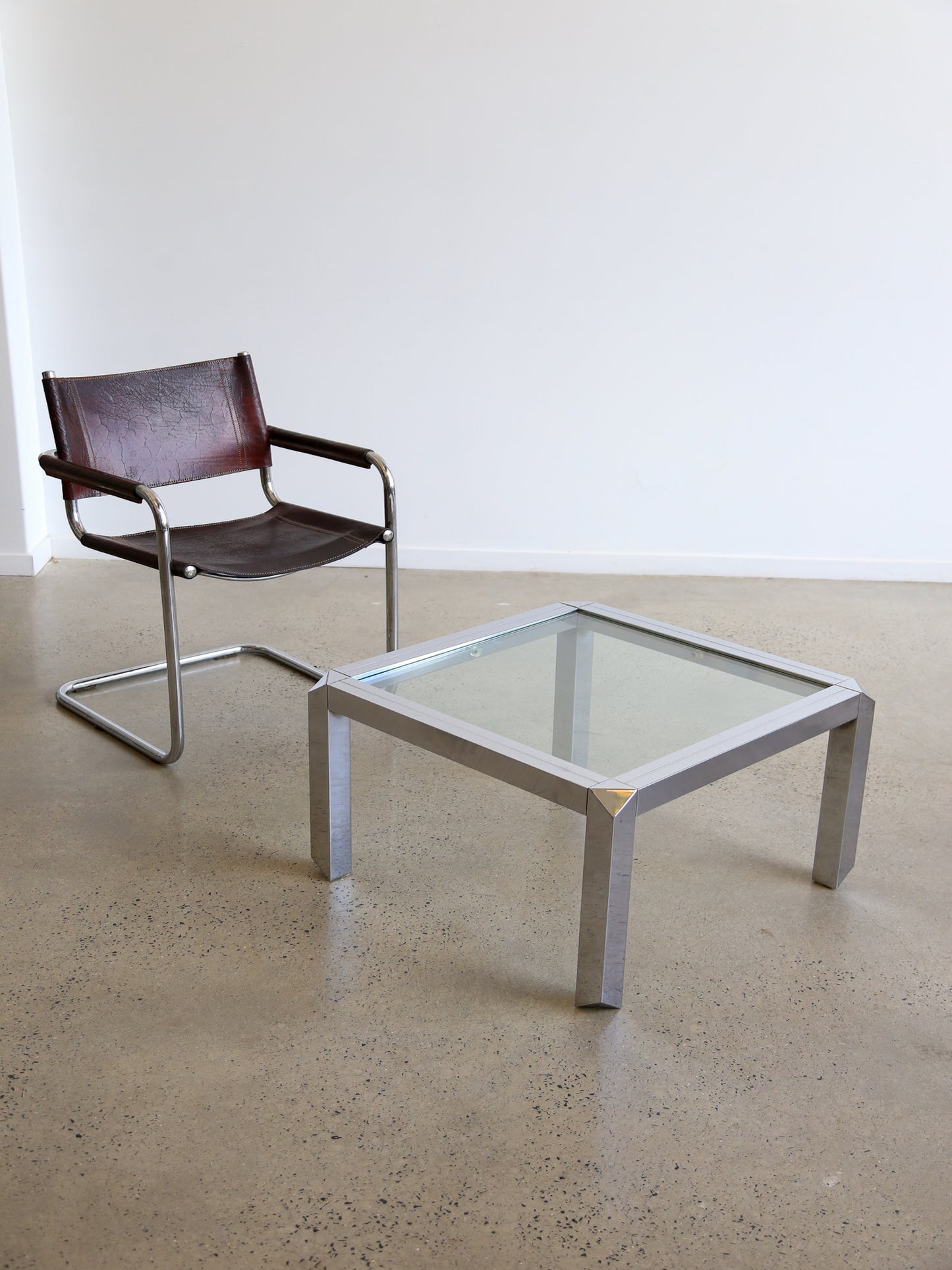 Italian Mid Century Modern Chrome & Smoked Glass Square Coffee Table