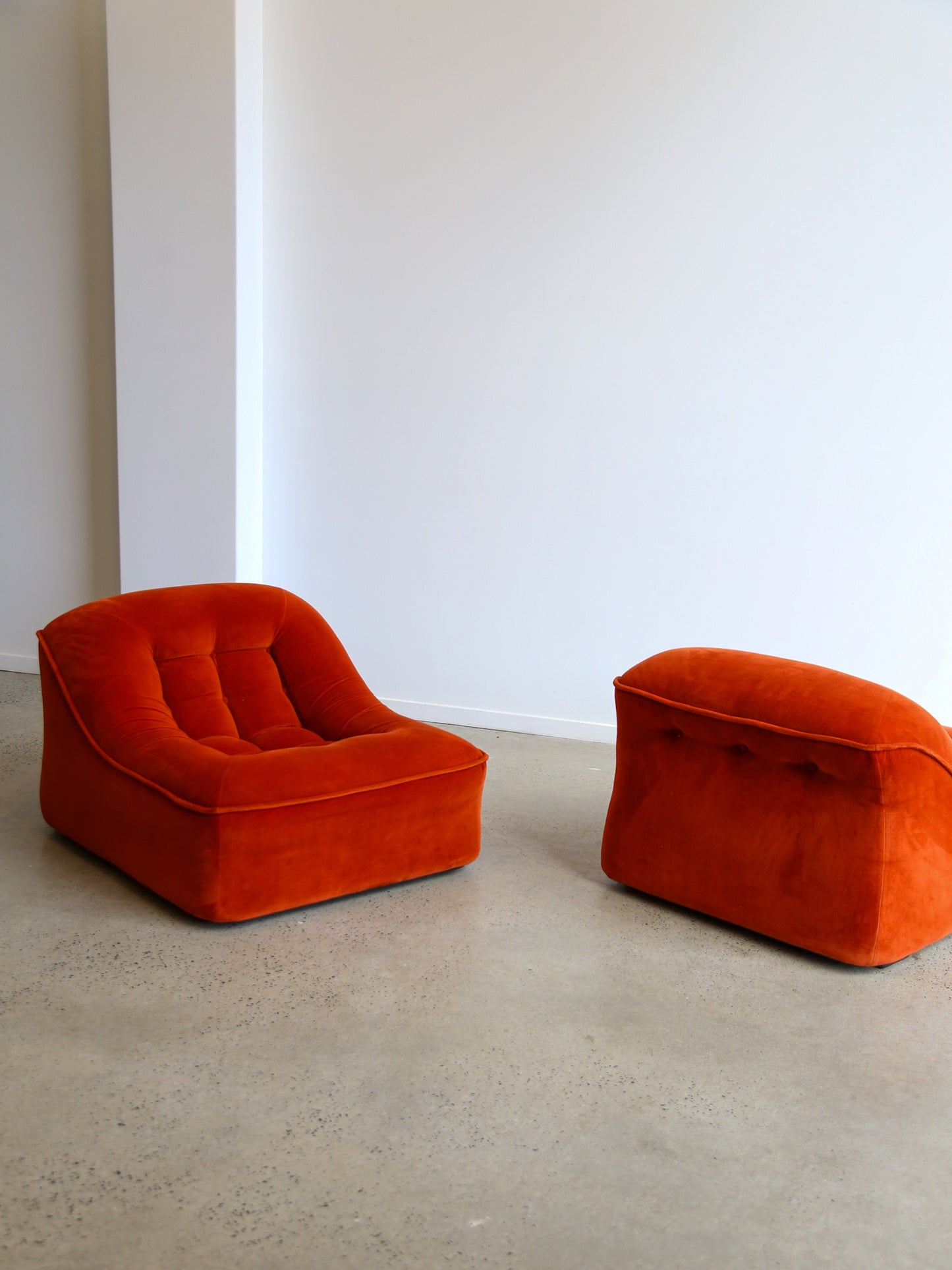 Italian Modular Sofa Model Lando Set of Two in Red Velvet & Abs Plastic