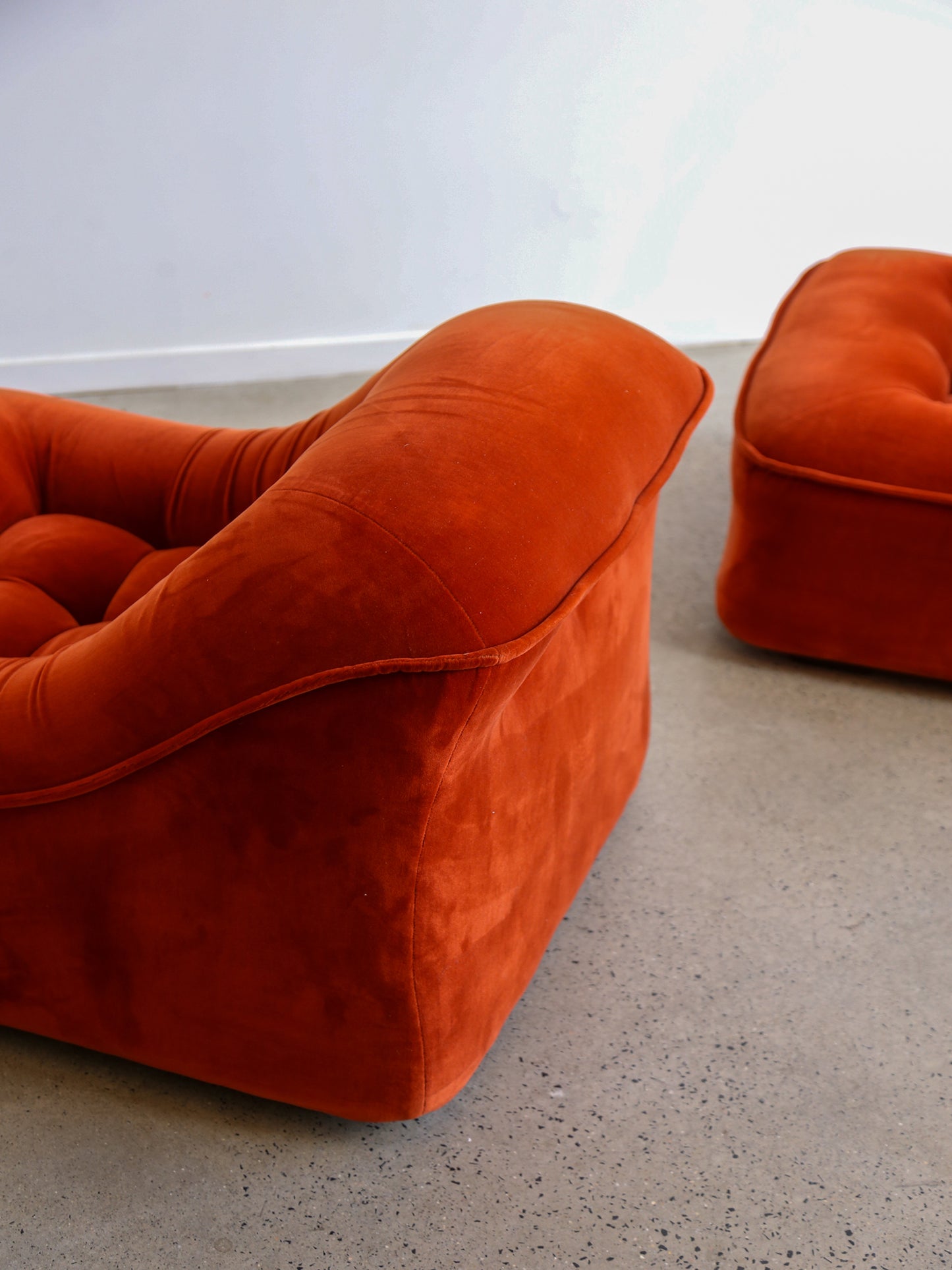 Italian Modular Sofa Model Lando Set of Two in Red Velvet & Abs Plastic
