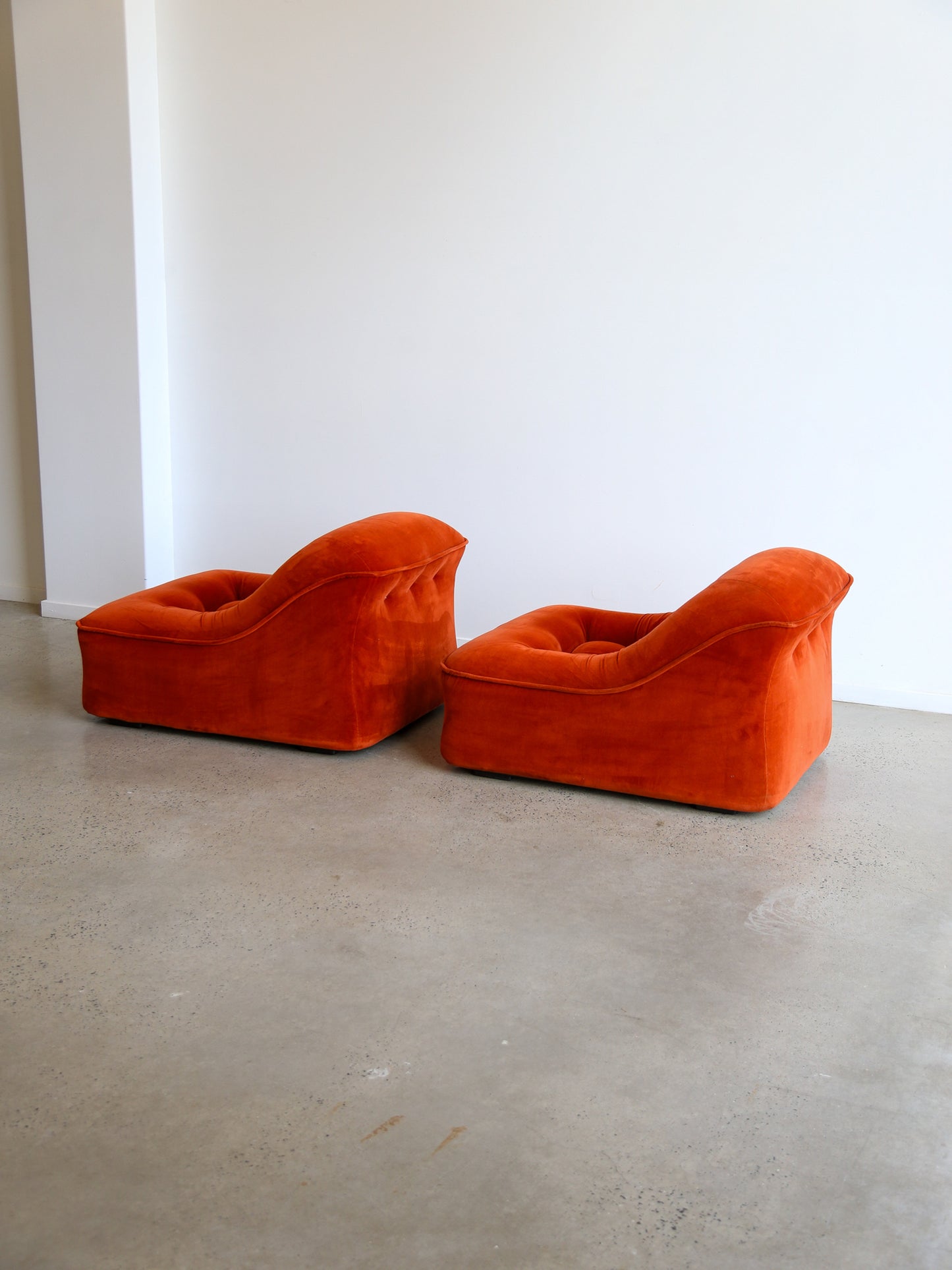 Italian Modular Sofa Model Lando Set of Two in Red Velvet & Abs Plastic