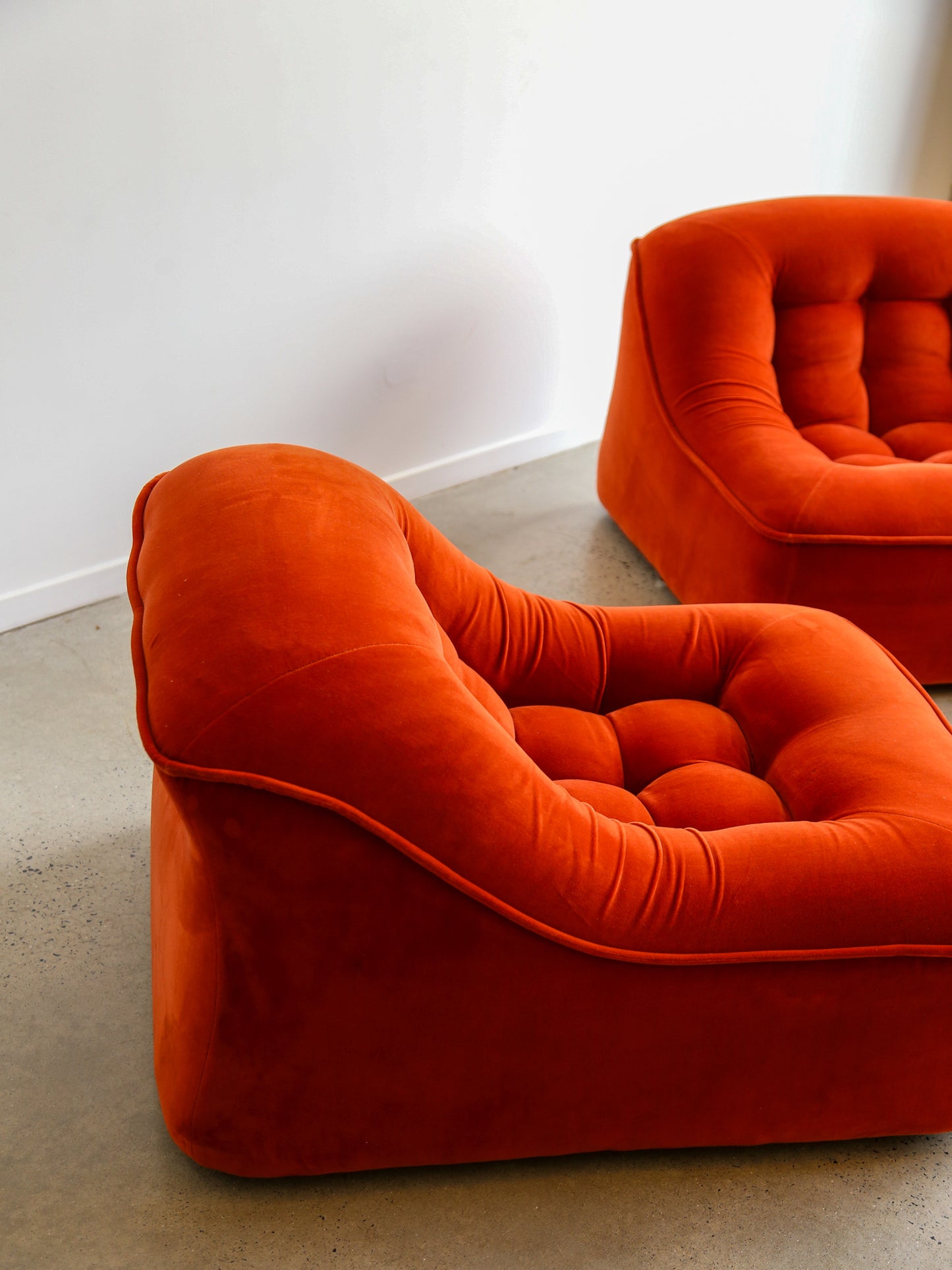 Italian Modular Sofa Model Lando Set of Two in Red Velvet & Abs Plastic