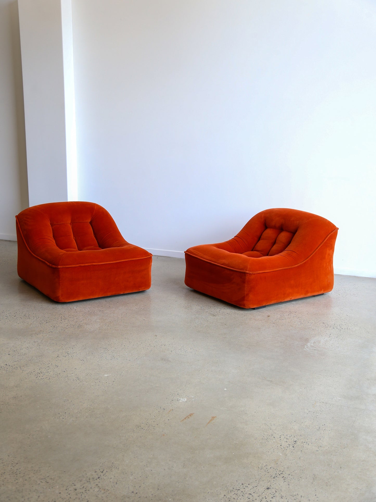 Italian Modular Sofa Model Lando Set of Two in Red Velvet & Abs Plastic