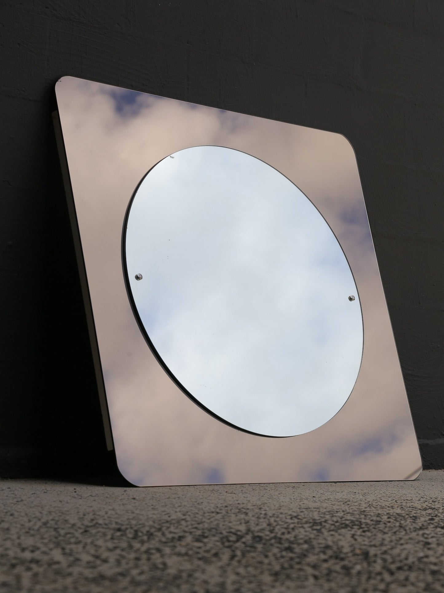 Italian Tinted Glass Wall Mirror with Circular Centre, 1970s - Lumini Collections