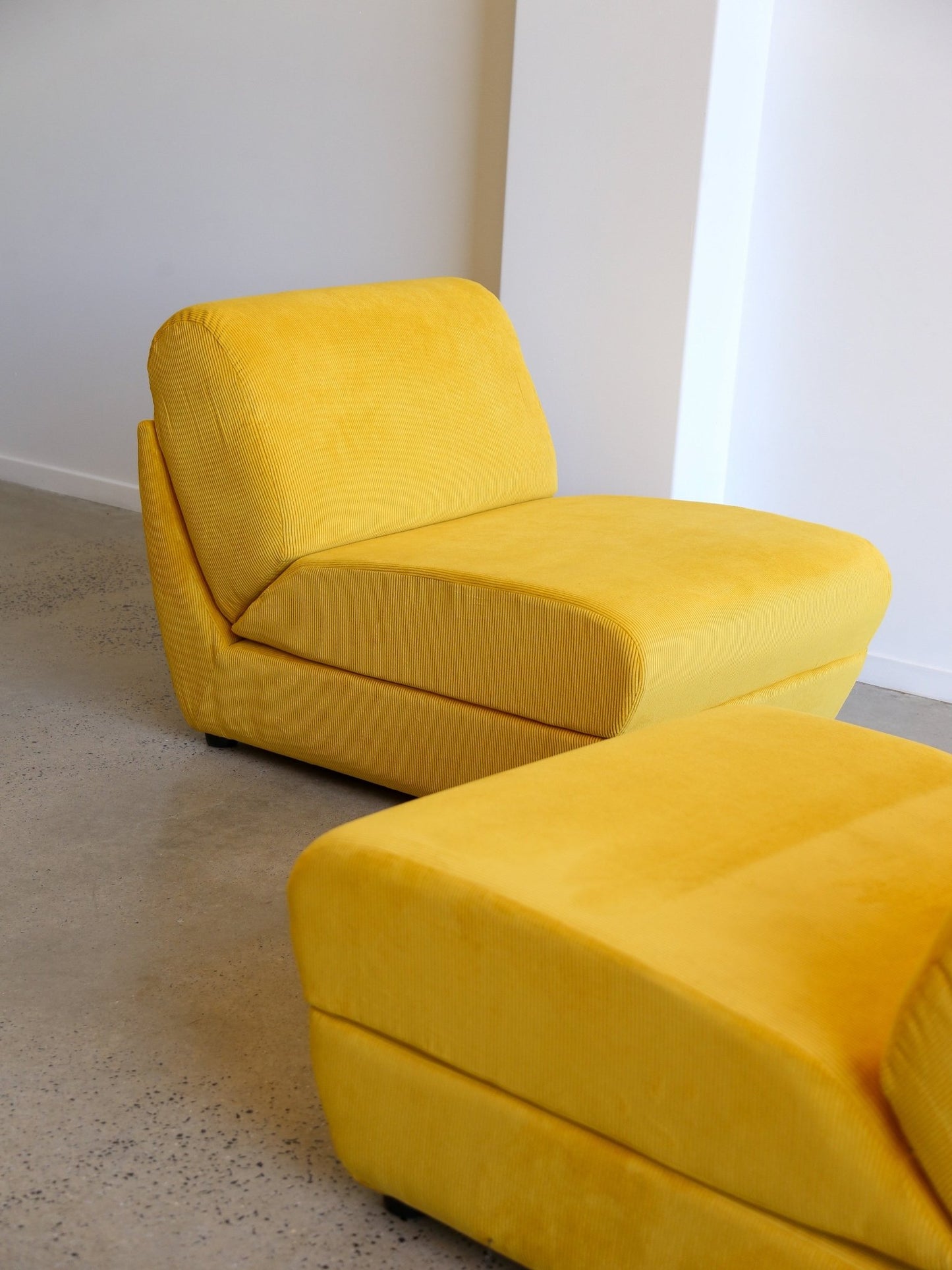 Zanotta Set of Two Yellow Velvet Lounge Chairs - Lumini Collections