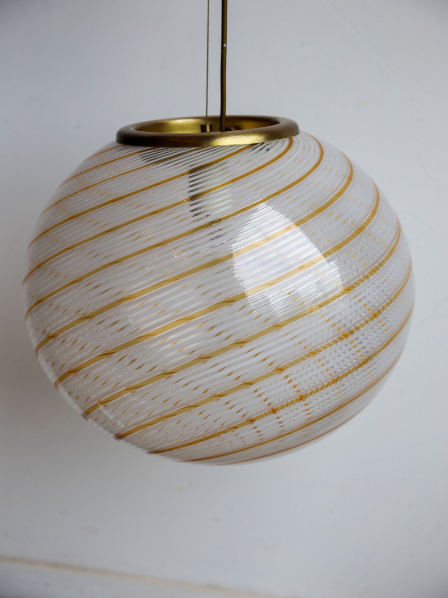Paolo Venini Spherical Murano Glass and Brass Pendant Light