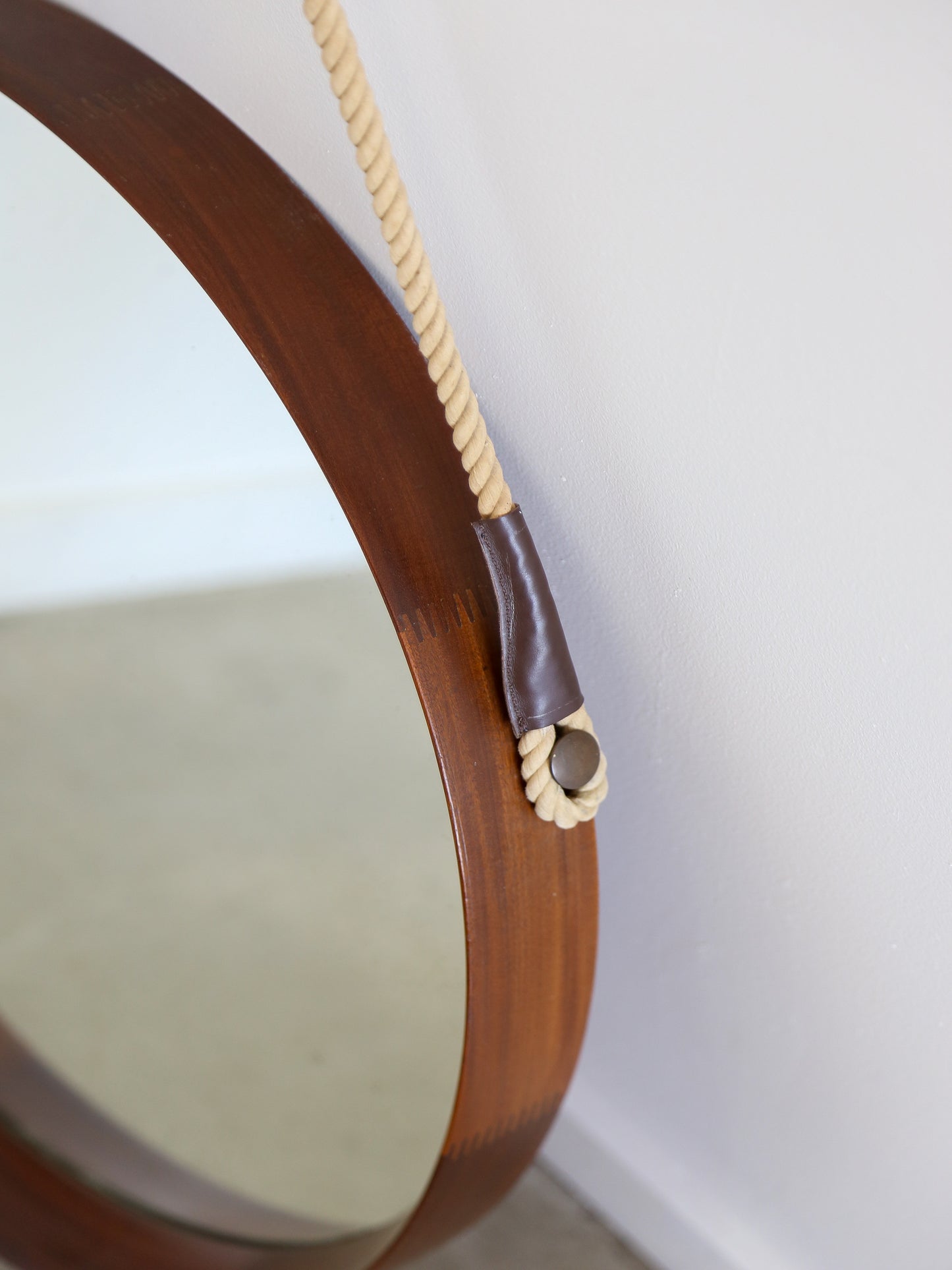 Round Wall Mirror with Teakwood Frame 1960s