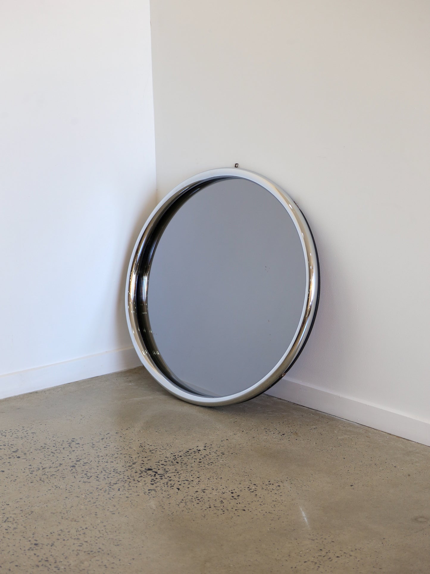 Mid Century Modern Chrome Frame Round Wall Mirror