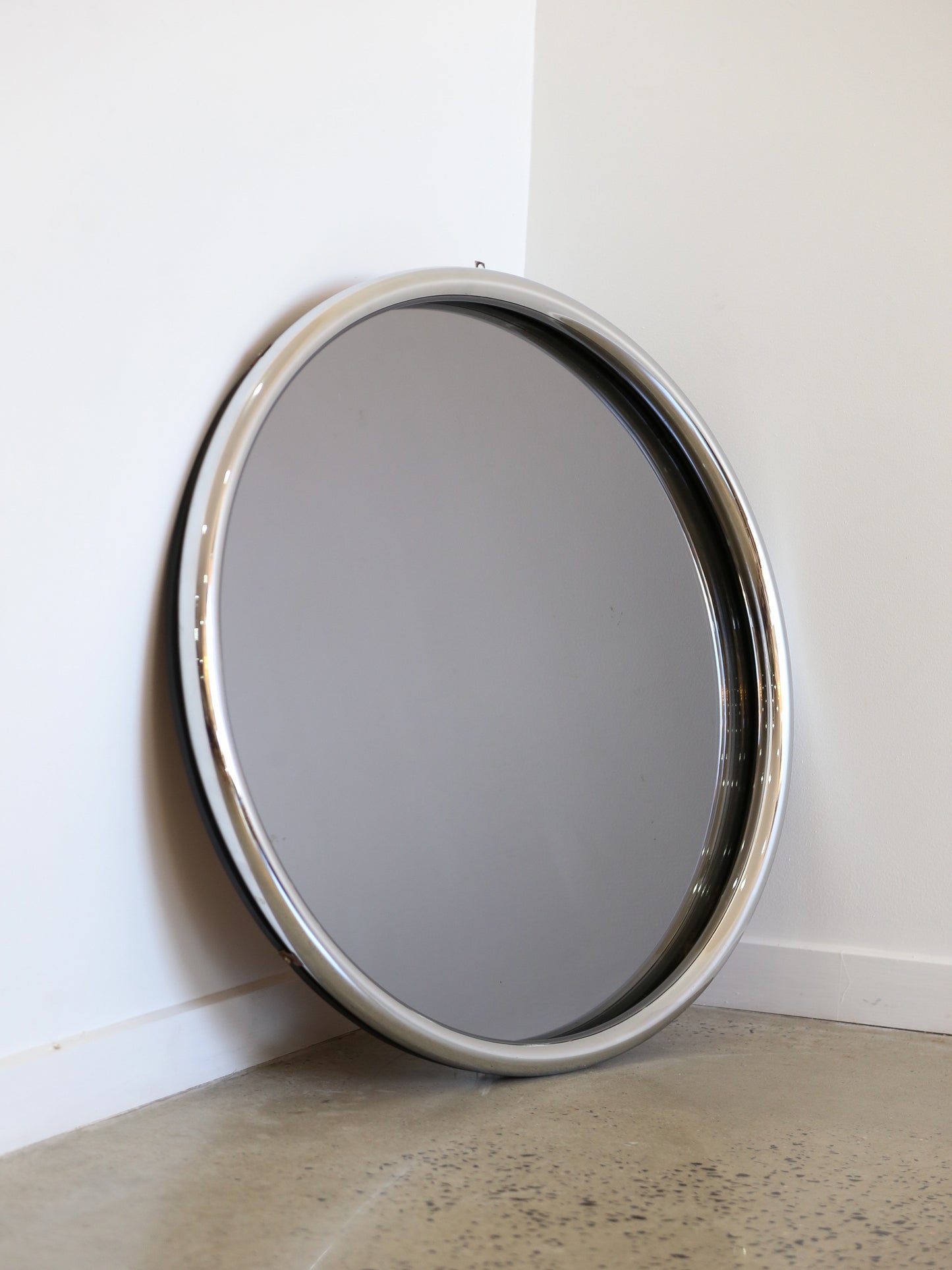Mid Century Modern Chrome Frame Round Wall Mirror