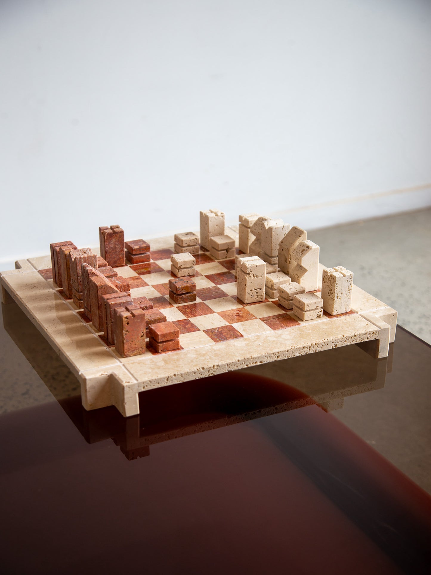 Angelo Mangiarotti Travertine Chess Set