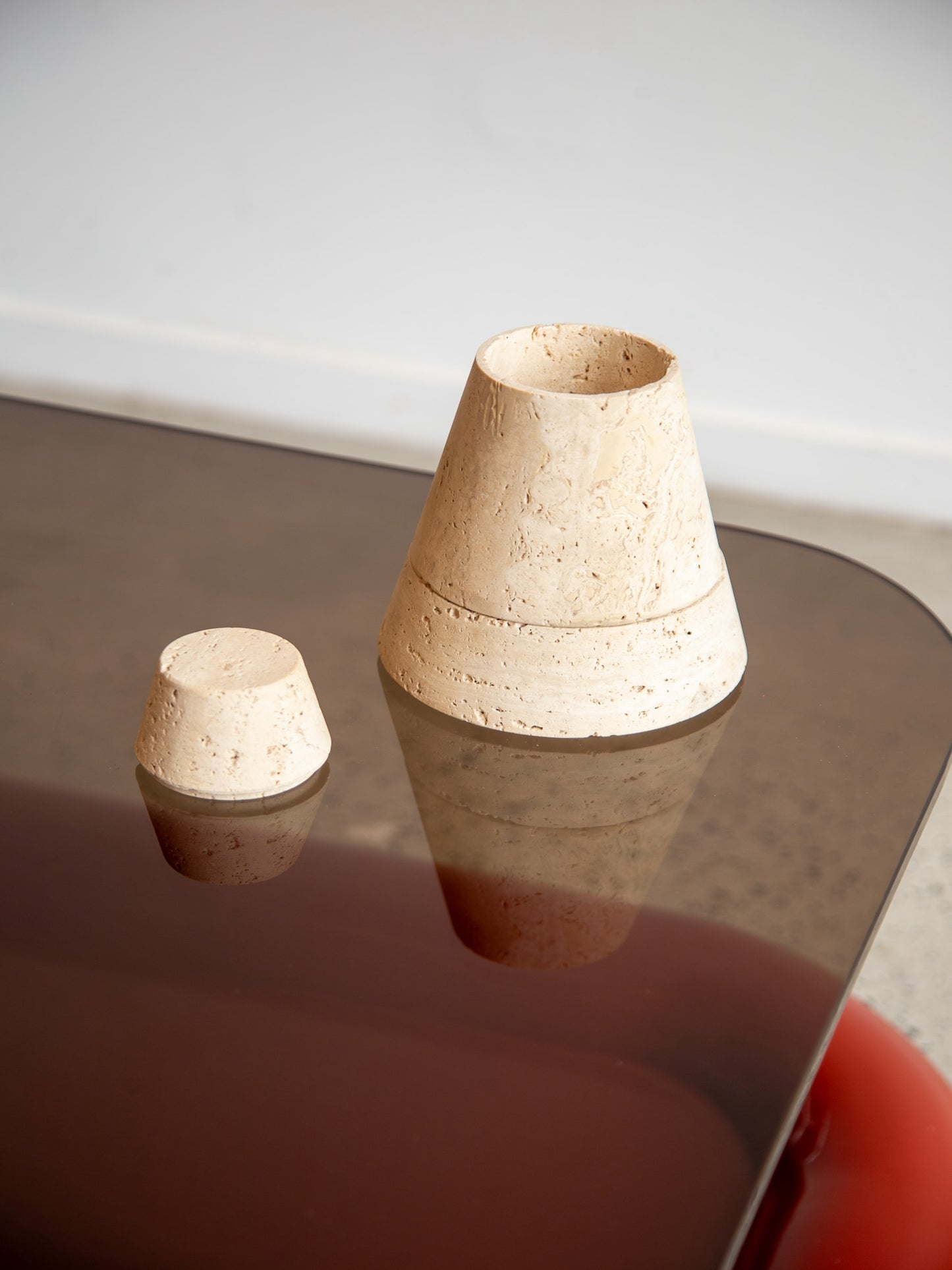 Three Pieces Bowl Nesting Travertine Centrepiece by Fratelli Mannelli