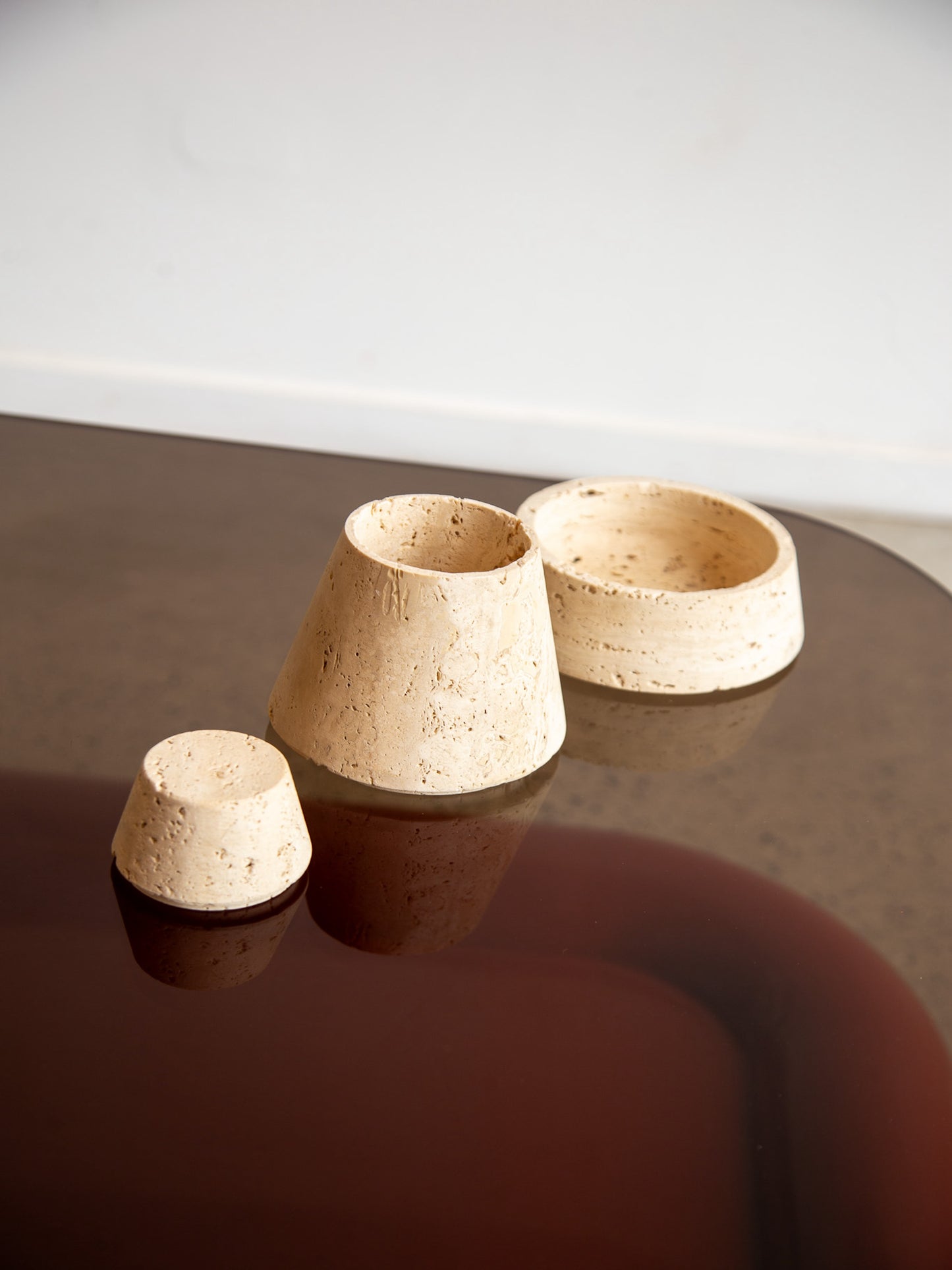 Three Pieces Bowl Nesting Travertine Centrepiece by Fratelli Mannelli