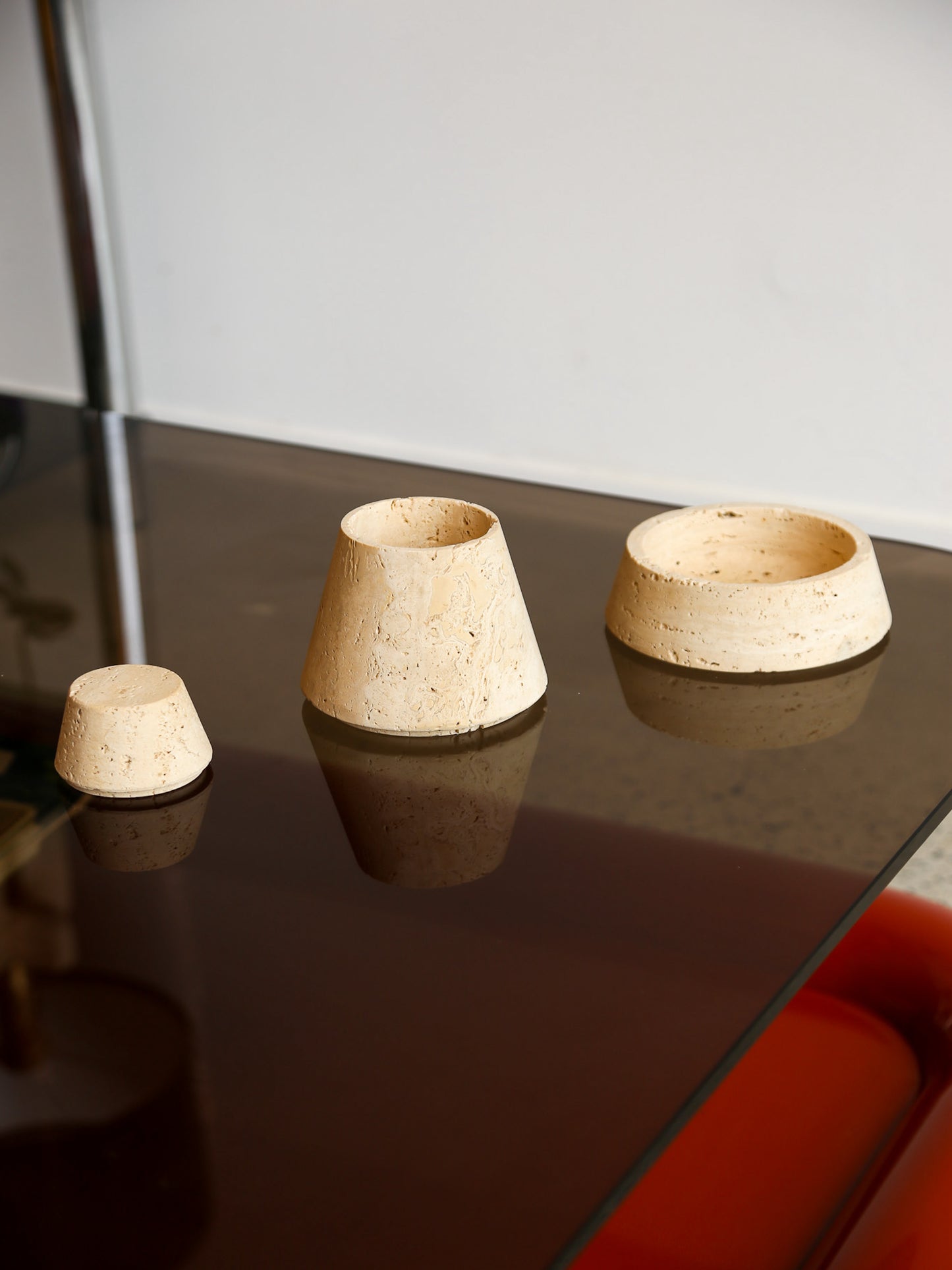 Three Pieces Bowl Nesting Travertine Centrepiece by Fratelli Mannelli