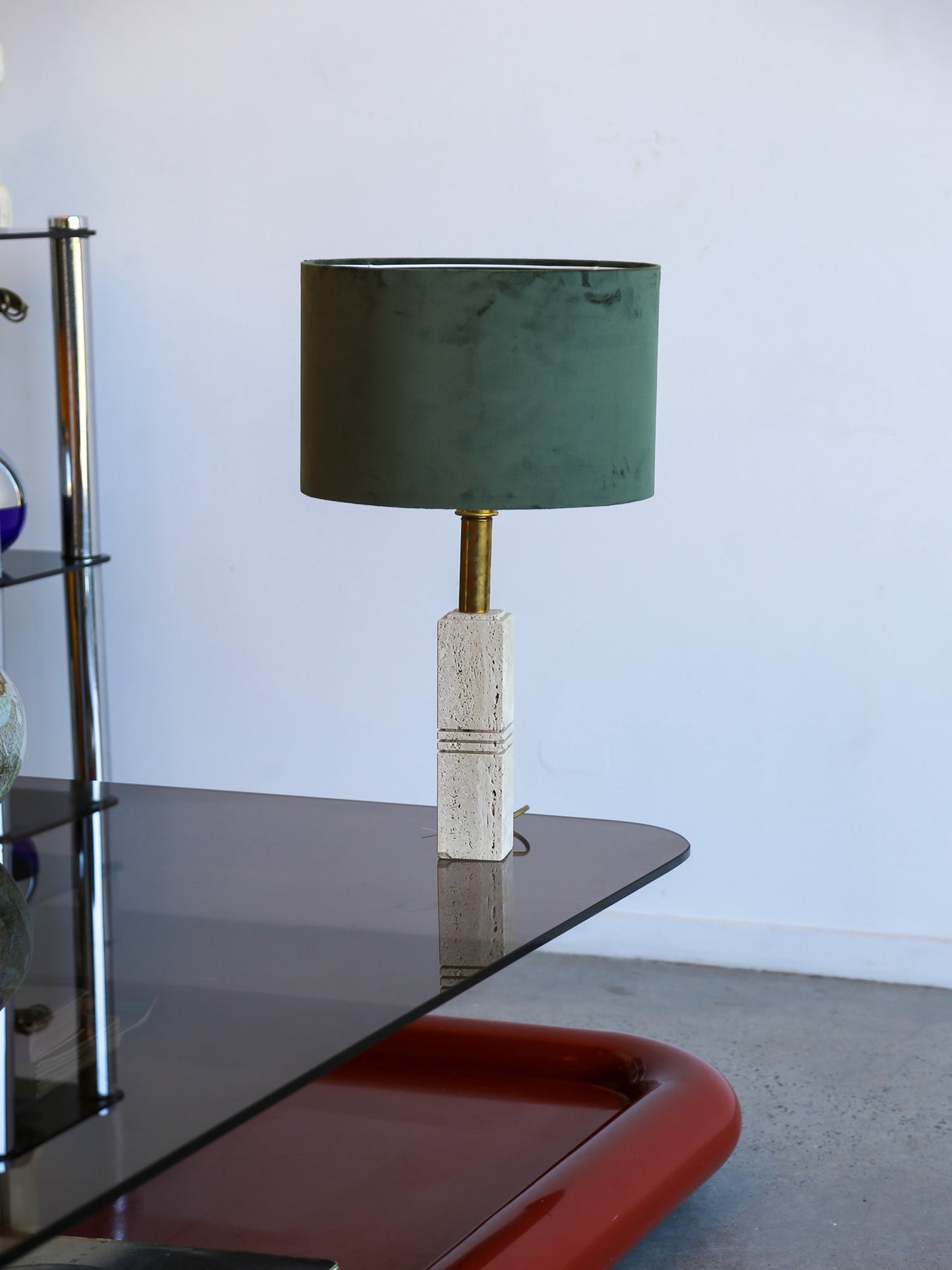 Travertine and Brass Table Lamp by Fratelli Mannelli