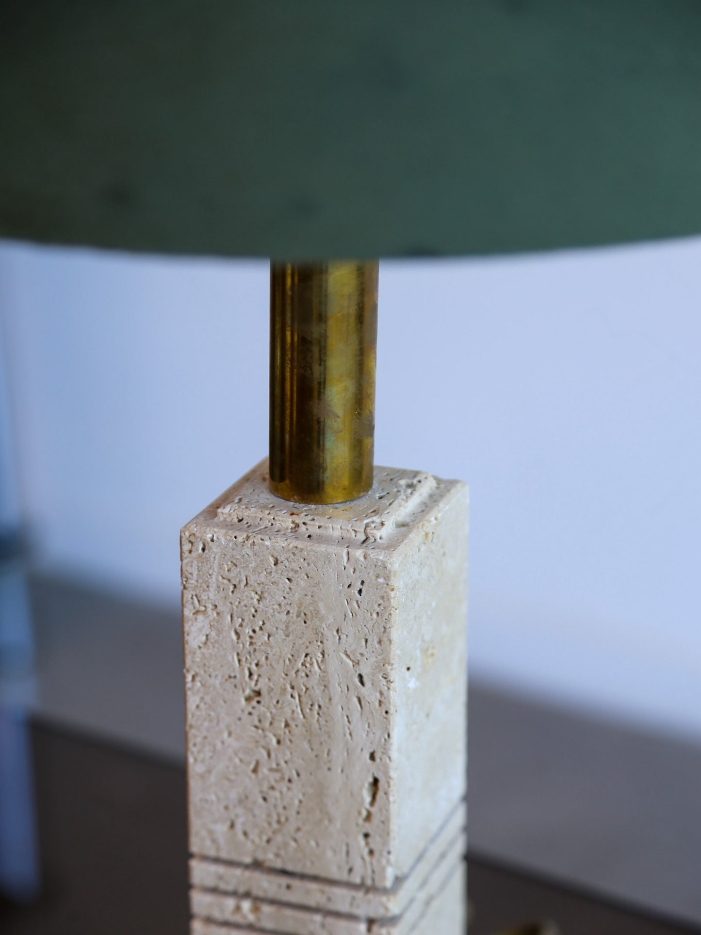 Travertine and Brass Table Lamp by Fratelli Mannelli