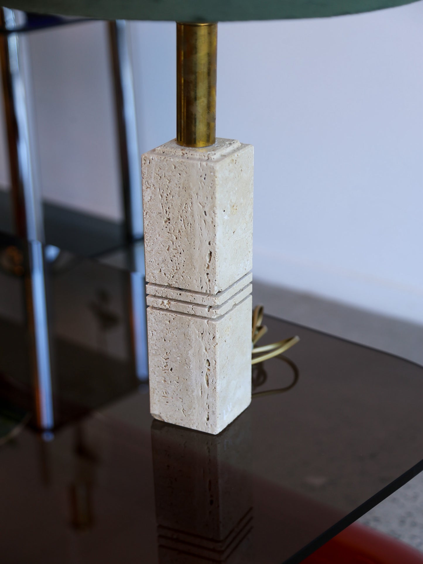 Travertine and Brass Table Lamp by Fratelli Mannelli