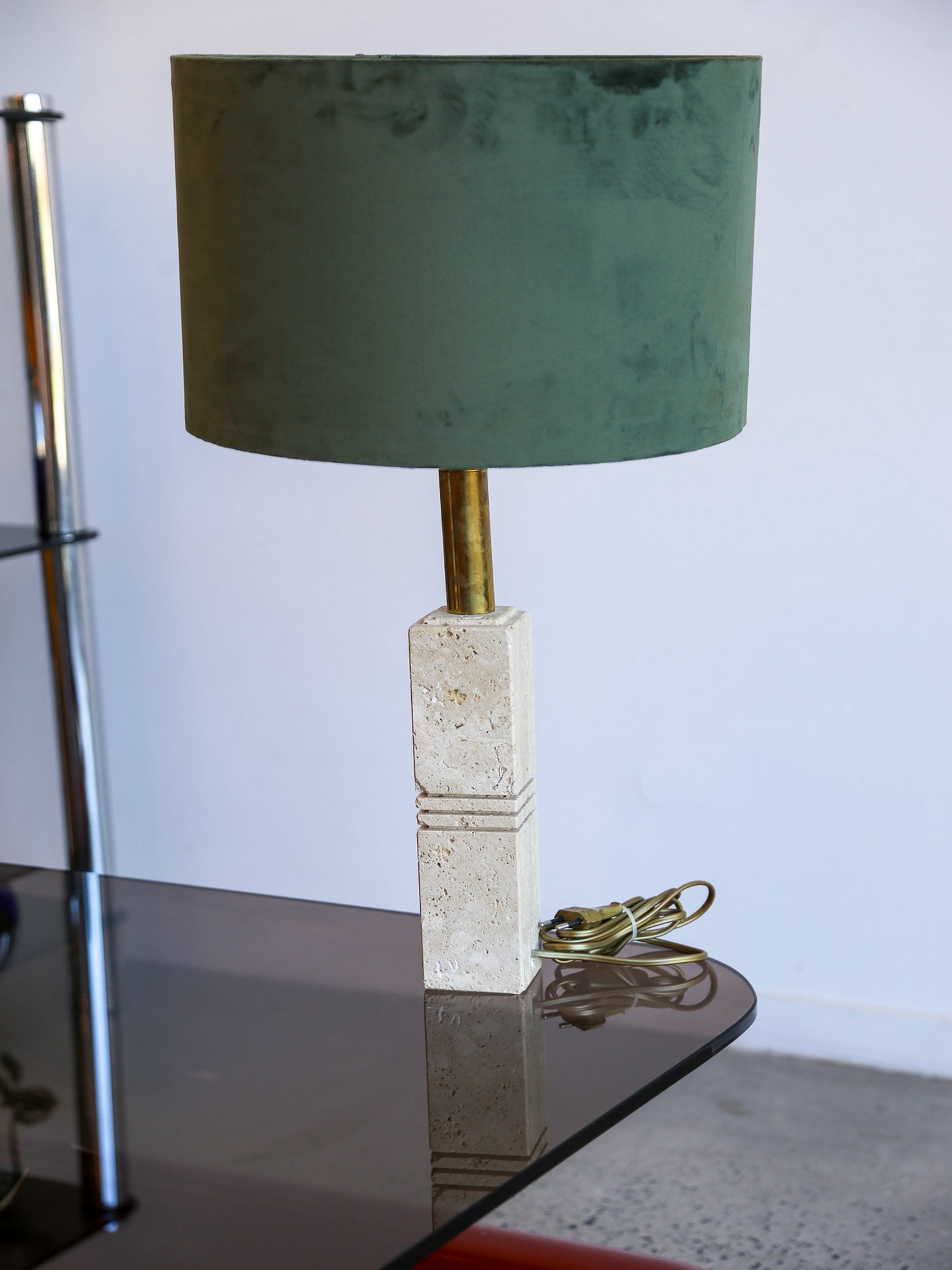 Travertine and Brass Table Lamp by Fratelli Mannelli