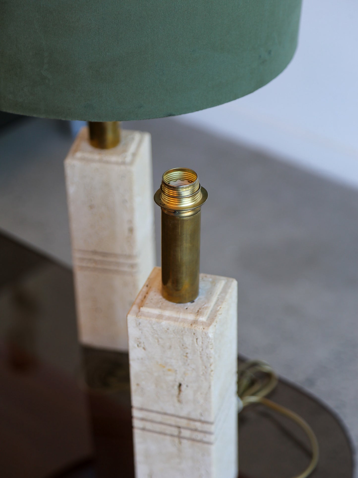 Travertine and Brass Table Lamp by Fratelli Mannelli