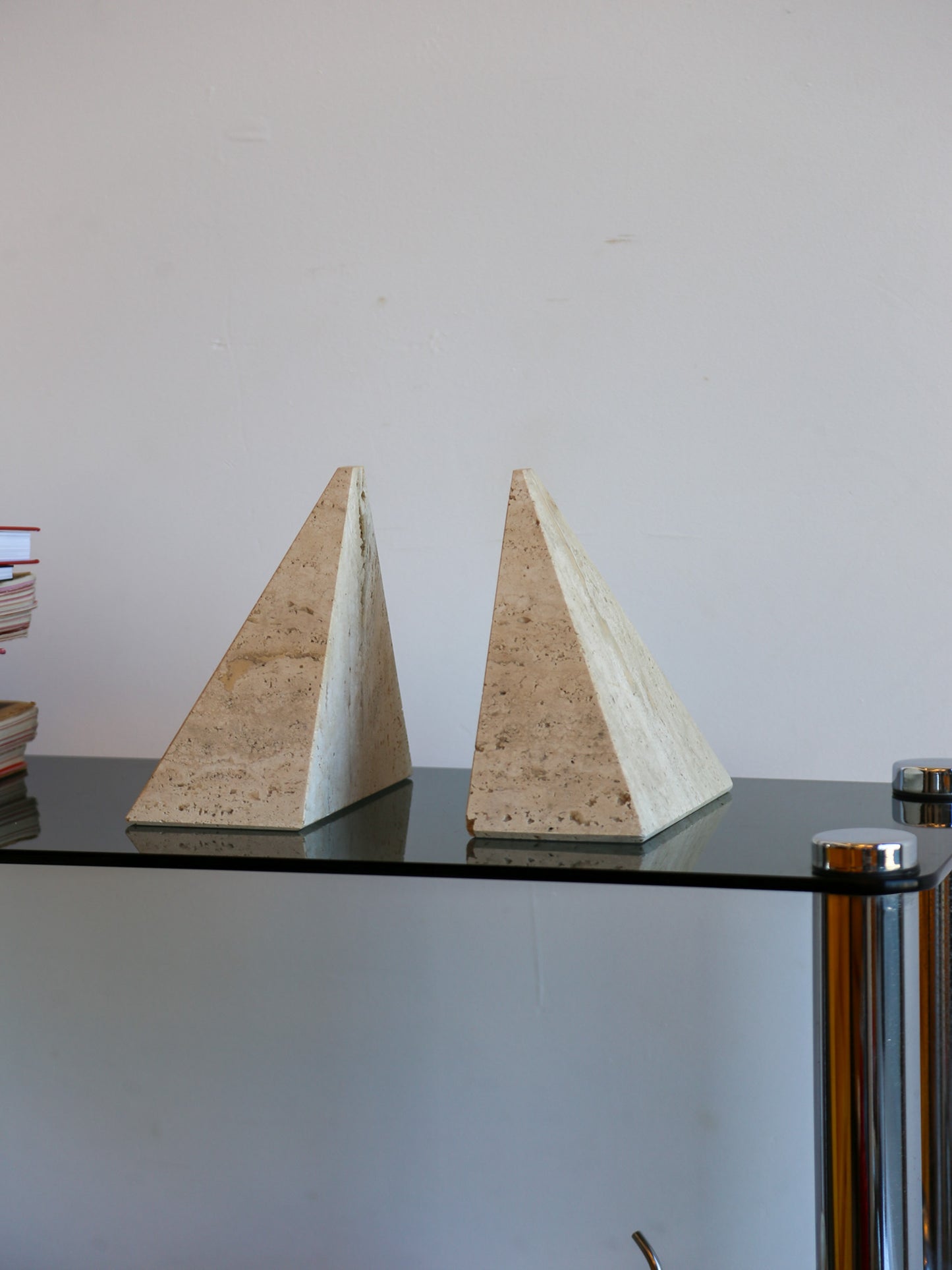 Travertine Pyramid Bookends