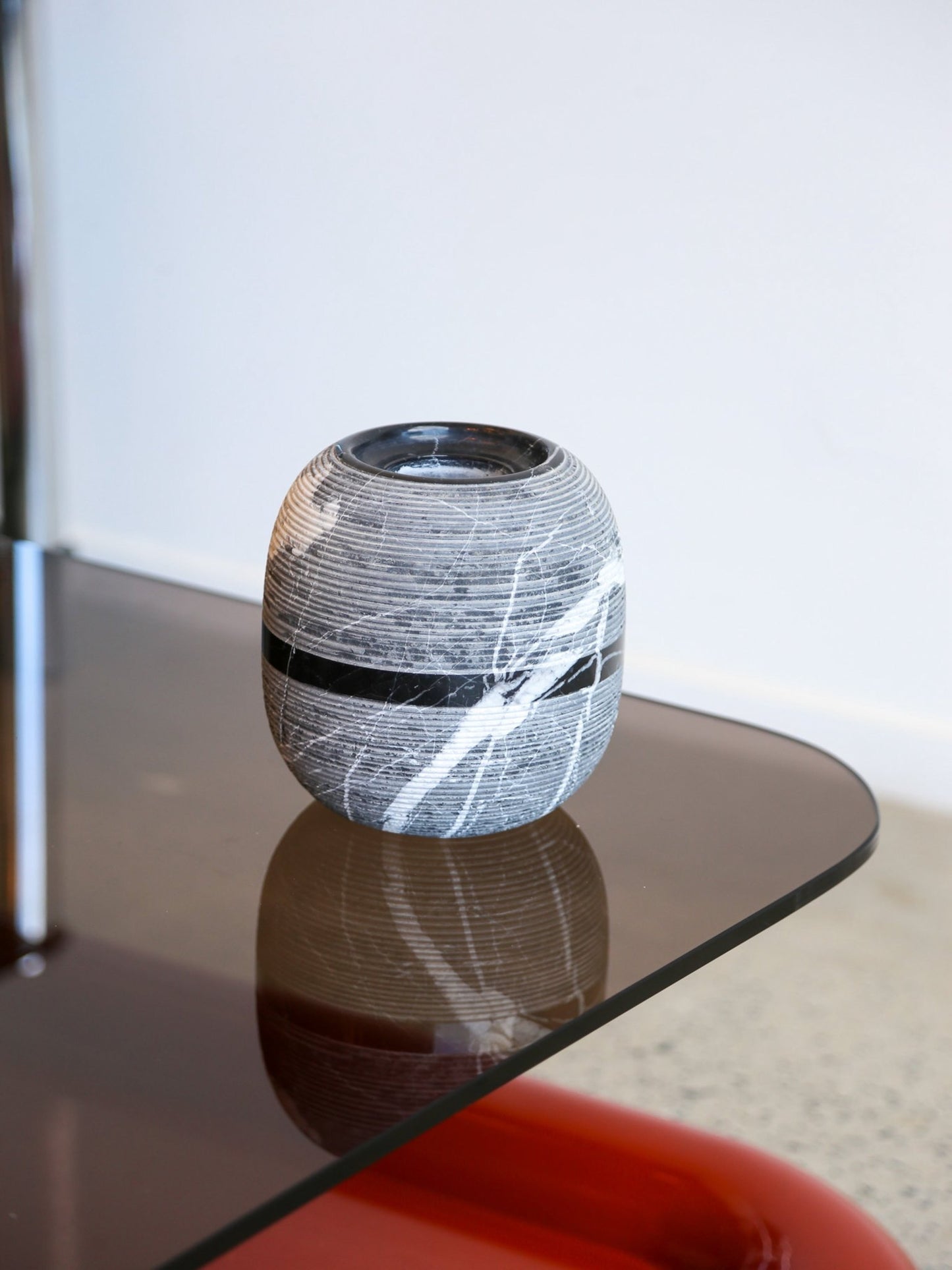 Italian Black Marquina Marble Tall Ribbed Vessel by Casigliani, 1970s - Lumini Collections