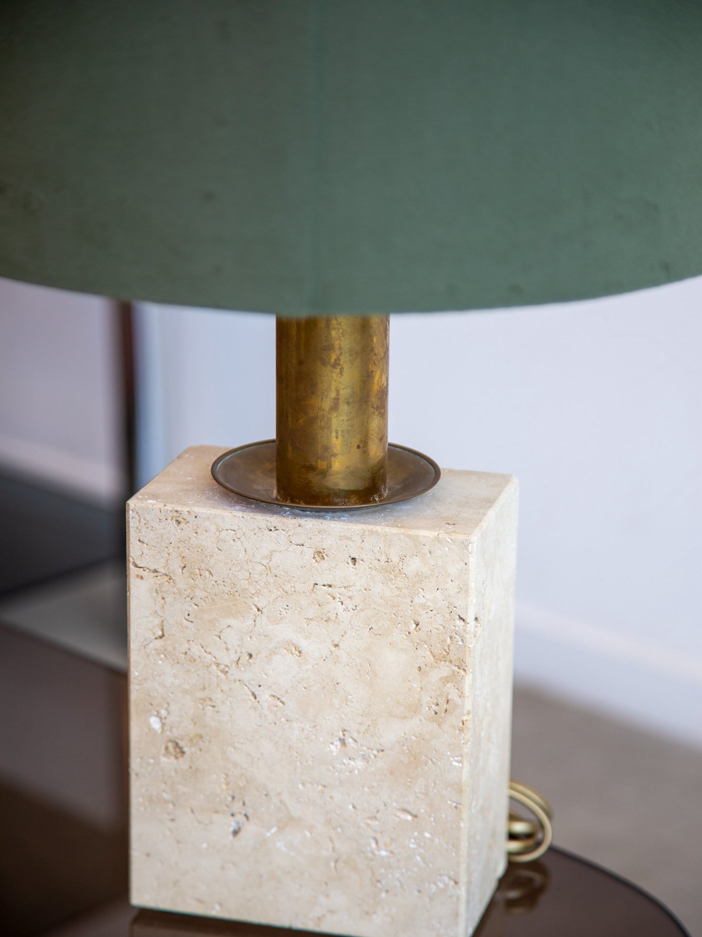 Travertine and Brass Table Lamp by Fratelli Mannelli