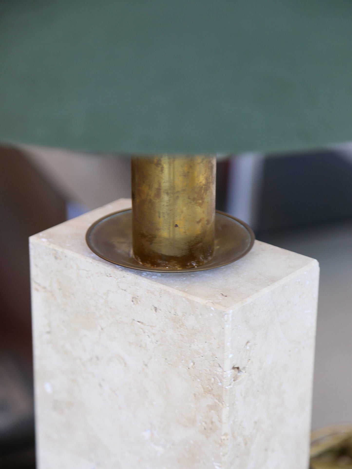 Travertine and Brass Table Lamp by Fratelli Mannelli