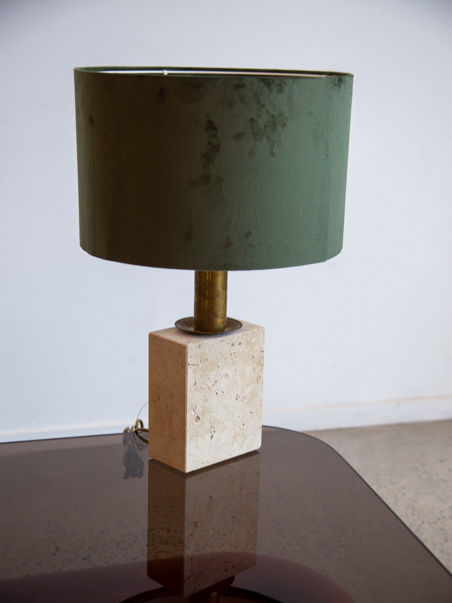 Travertine and Brass Table Lamp by Fratelli Mannelli