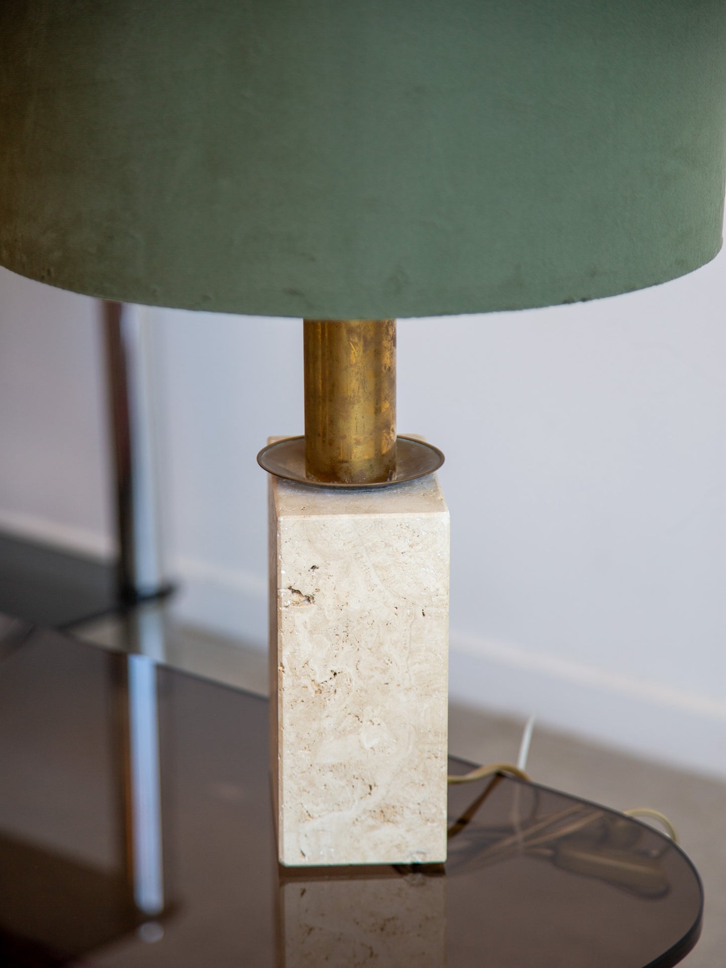 Travertine and Brass Table Lamp by Fratelli Mannelli