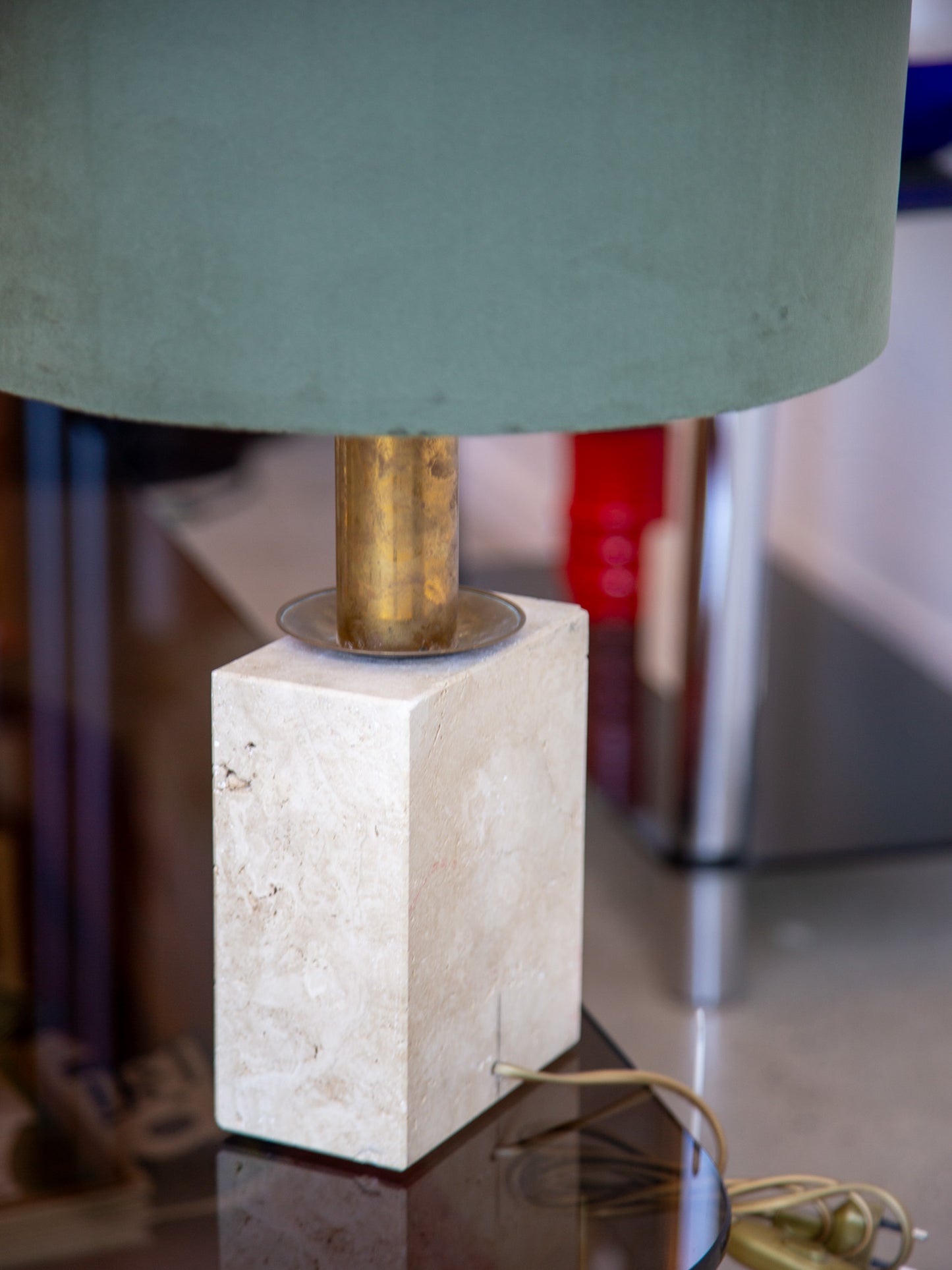 Travertine and Brass Table Lamp by Fratelli Mannelli