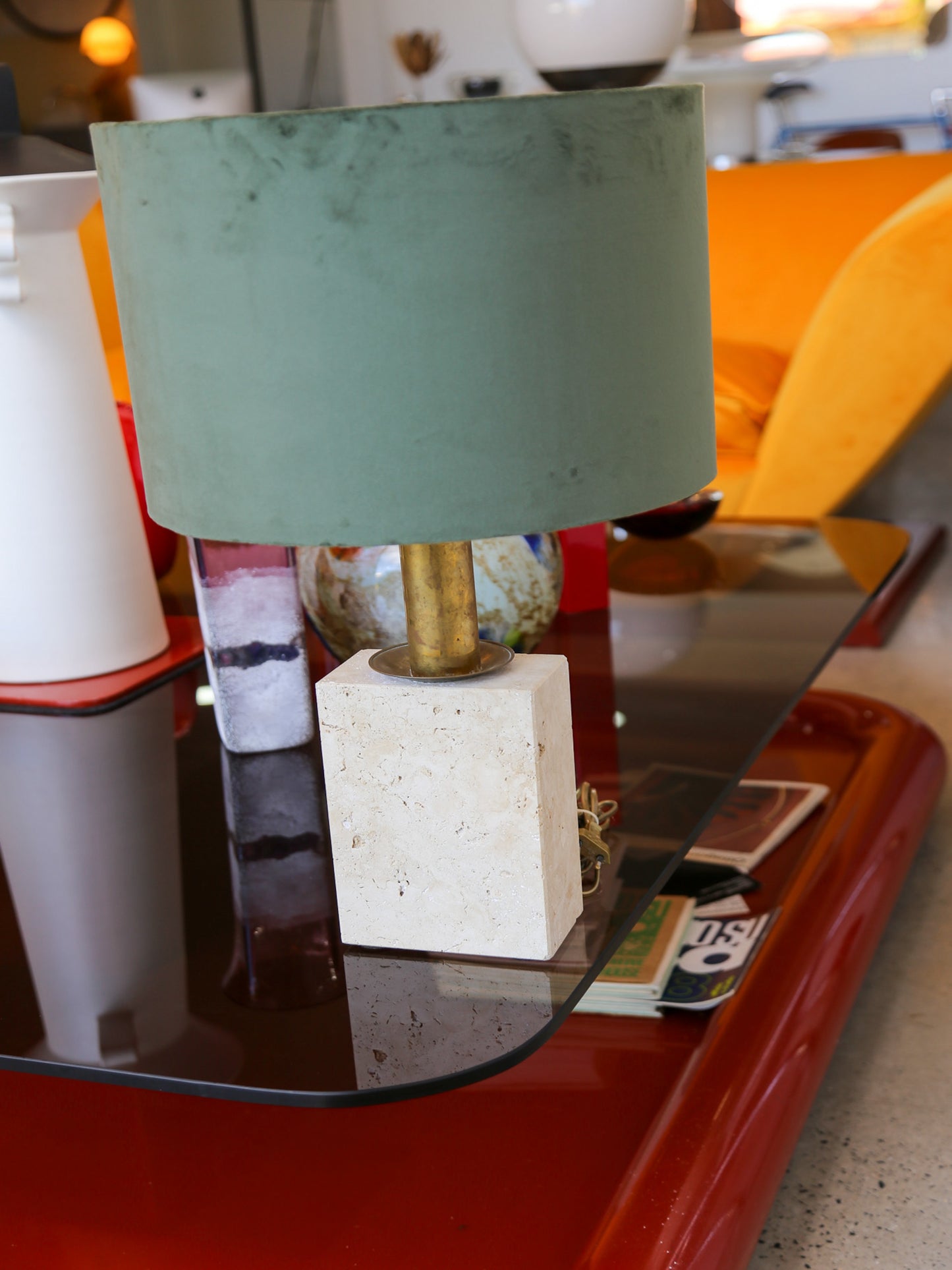 Travertine and Brass Table Lamp by Fratelli Mannelli