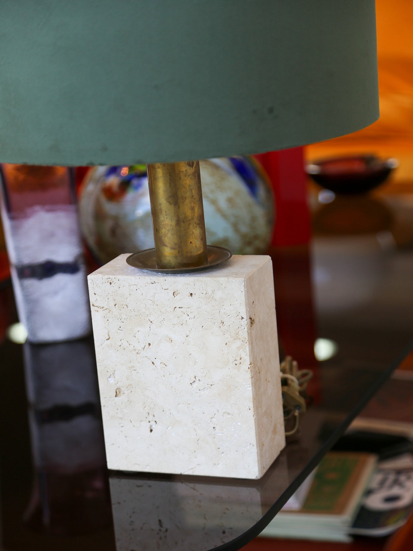Travertine and Brass Table Lamp by Fratelli Mannelli