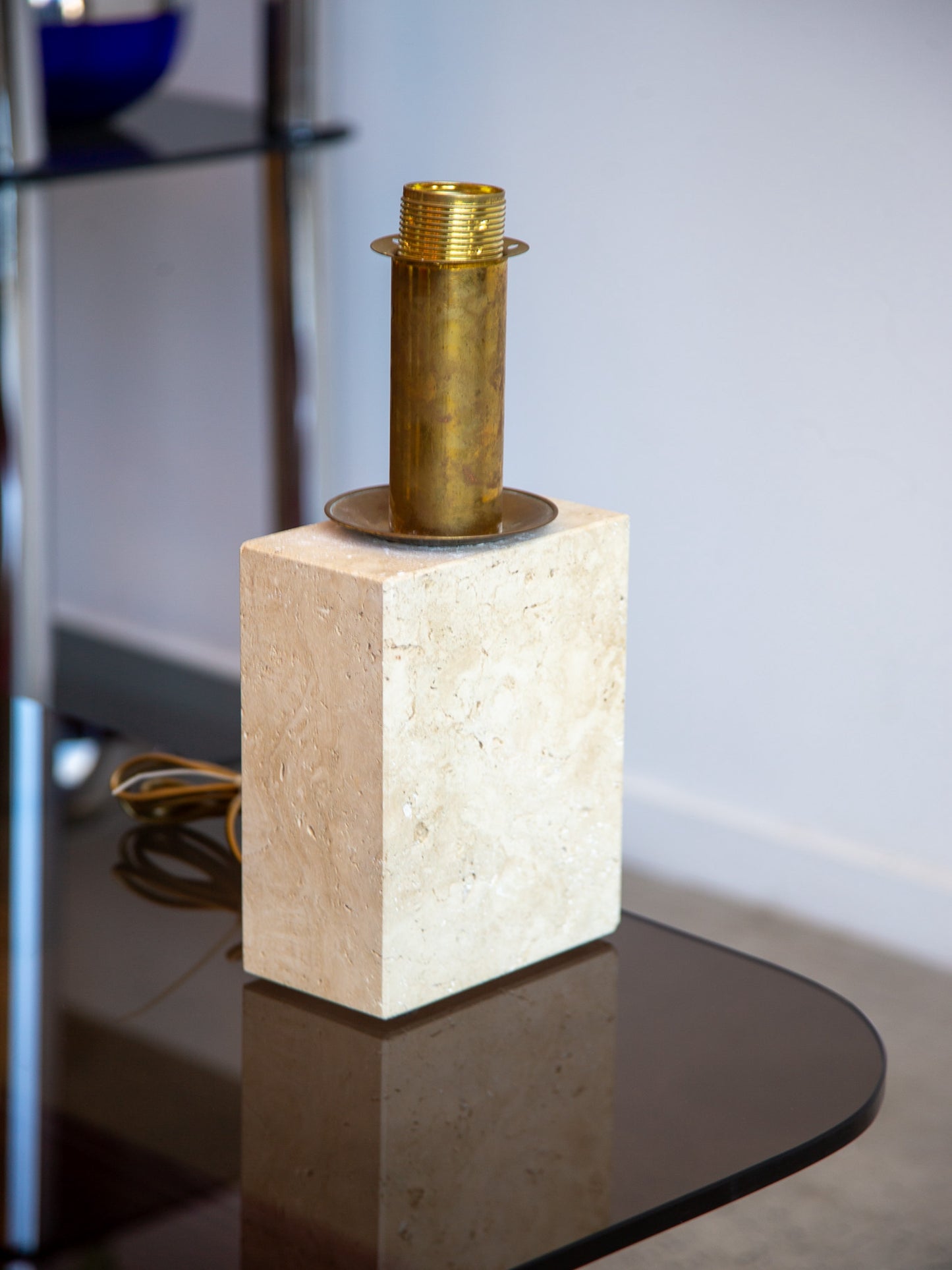 Travertine and Brass Table Lamp by Fratelli Mannelli