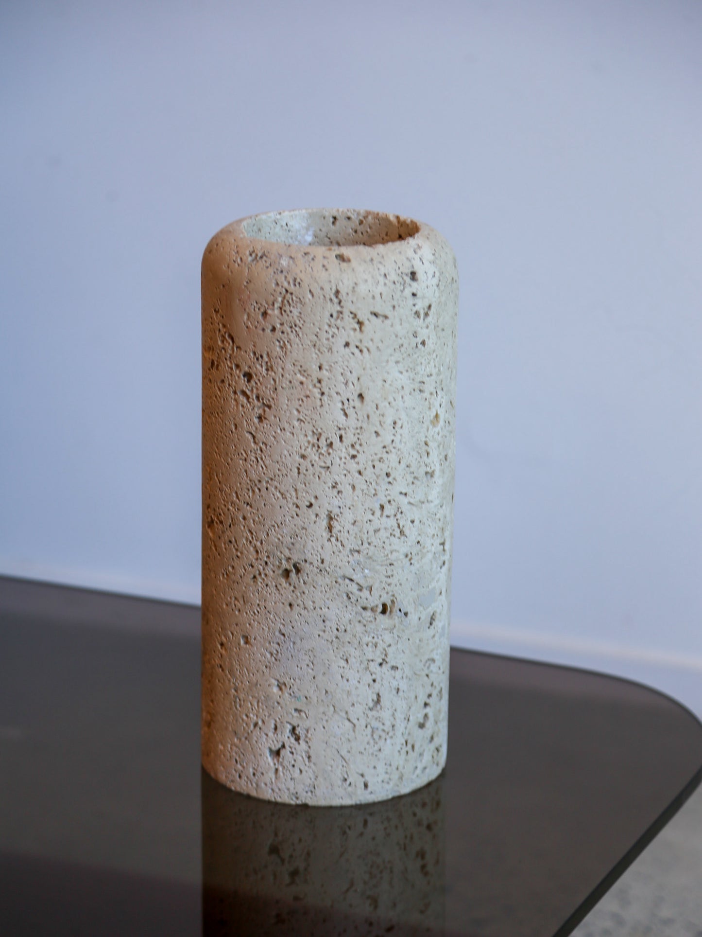 Large Travertine Cylinder Vassel by Raymor
