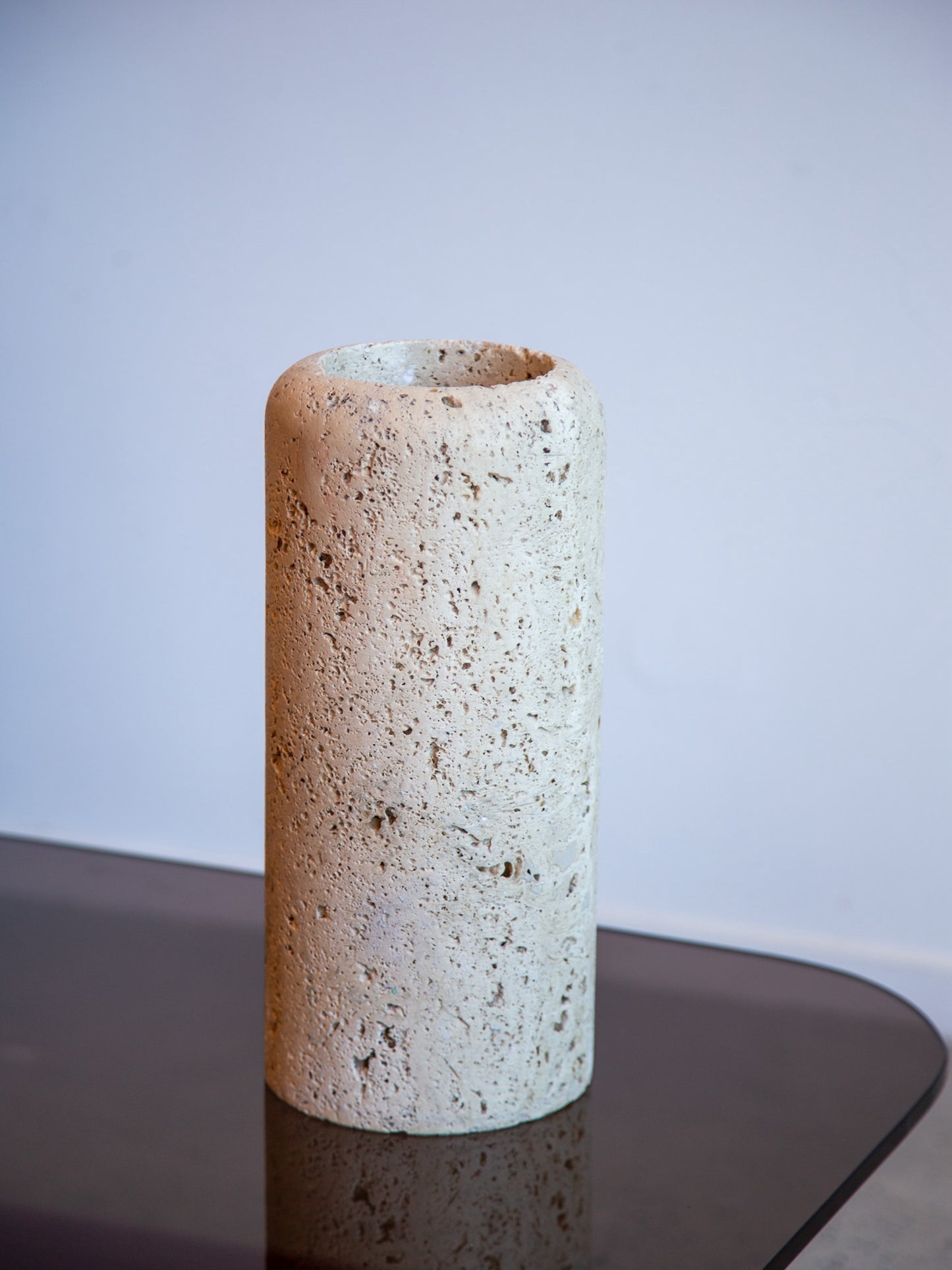 Large Travertine Cylinder Vassel by Raymor