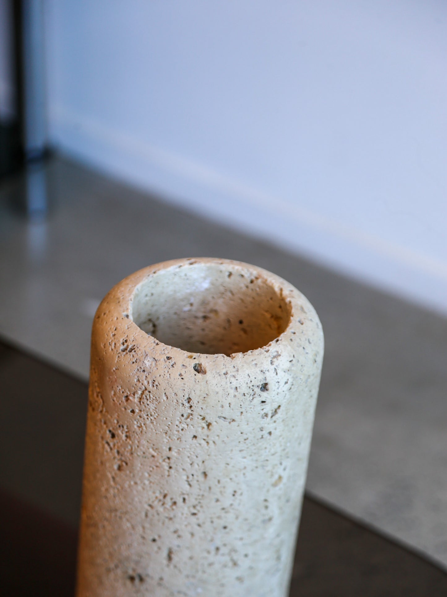 Large Travertine Cylinder Vassel by Raymor
