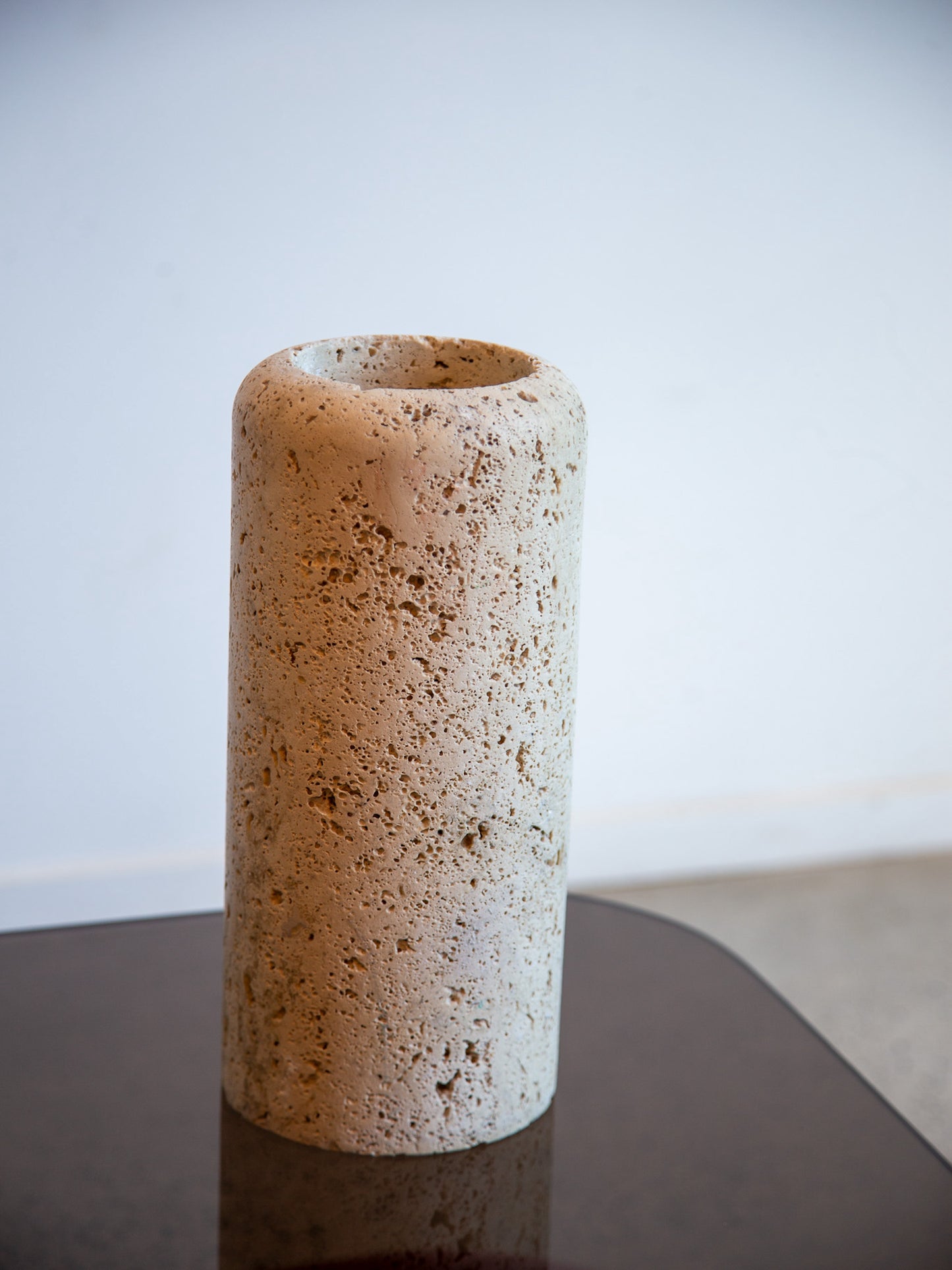 Large Travertine Cylinder Vassel by Raymor