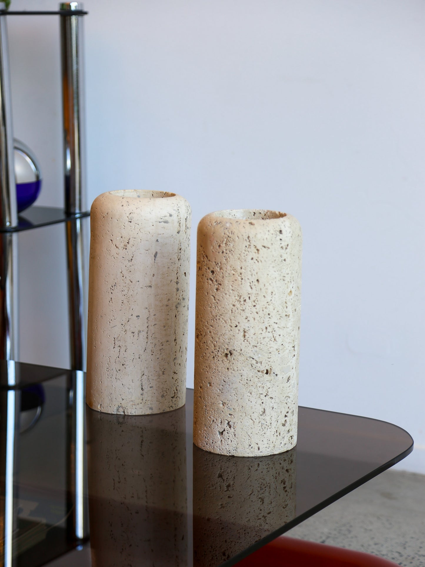 Large Travertine Cylinder Vassel by Raymor
