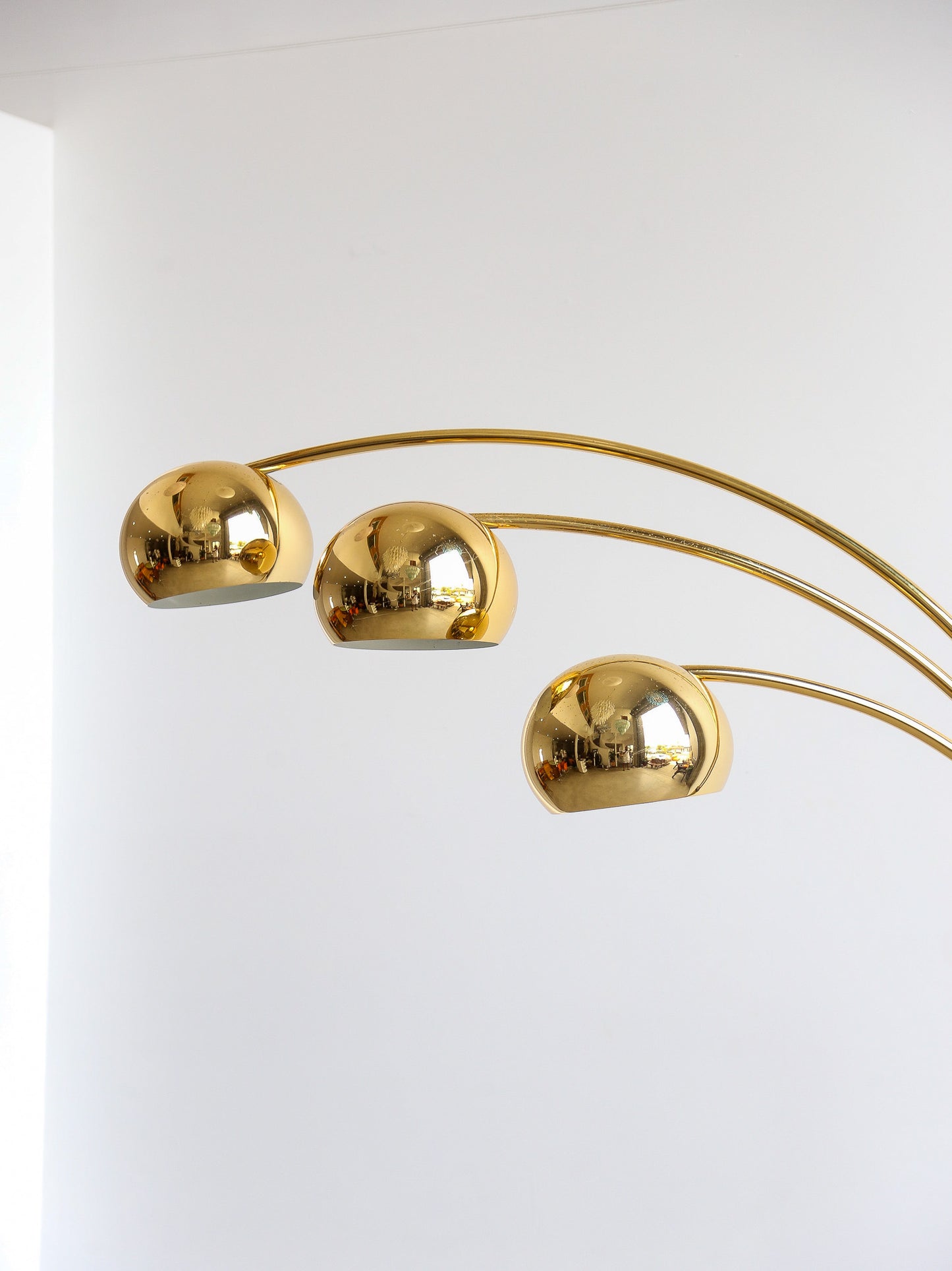 Goffredo Reggiani Three-Arm Arc Floor Lamp in Gilded Metal